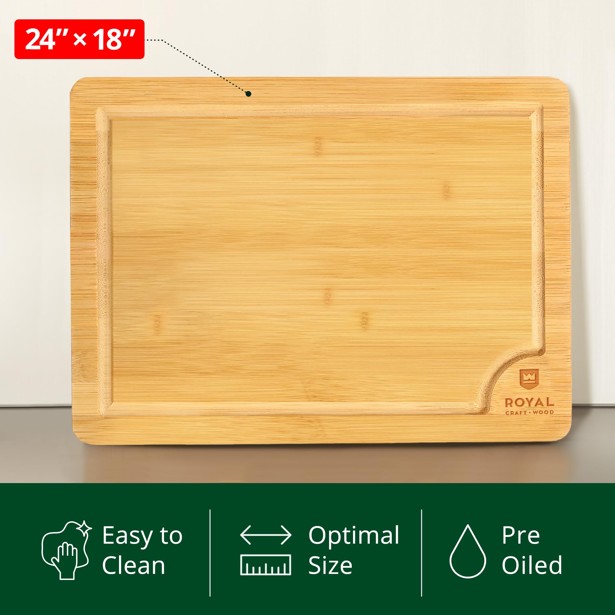 ROYAL CRAFT WOOD Organic Bamboo Cutting Board with Juice Groove - Kitchen Chopping Board for Meat (Butcher Block) Cheese and Vegetables
