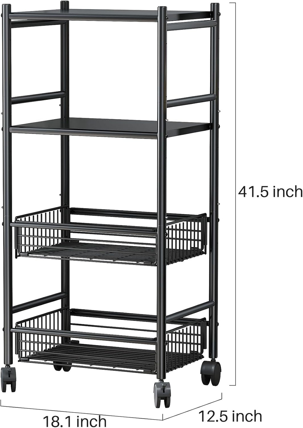 SAYZH Kitchen Microwave Stand Shelf - 4 Tiers Metal Bakers Rack with Casters, Coffee Bar Station with Storage, Black