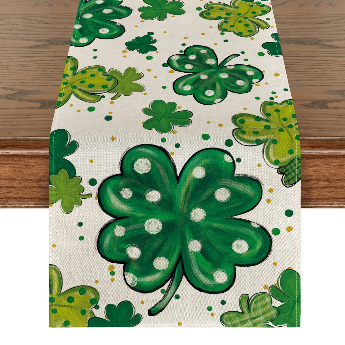 Artoid Mode Watercolor Shamrock St. Patrick's Day Table Runner, Seasonal Spring Holiday Kitchen Dining Table Decoration for Indoor Outdoor Home Party Decor 13 x 72 Inch