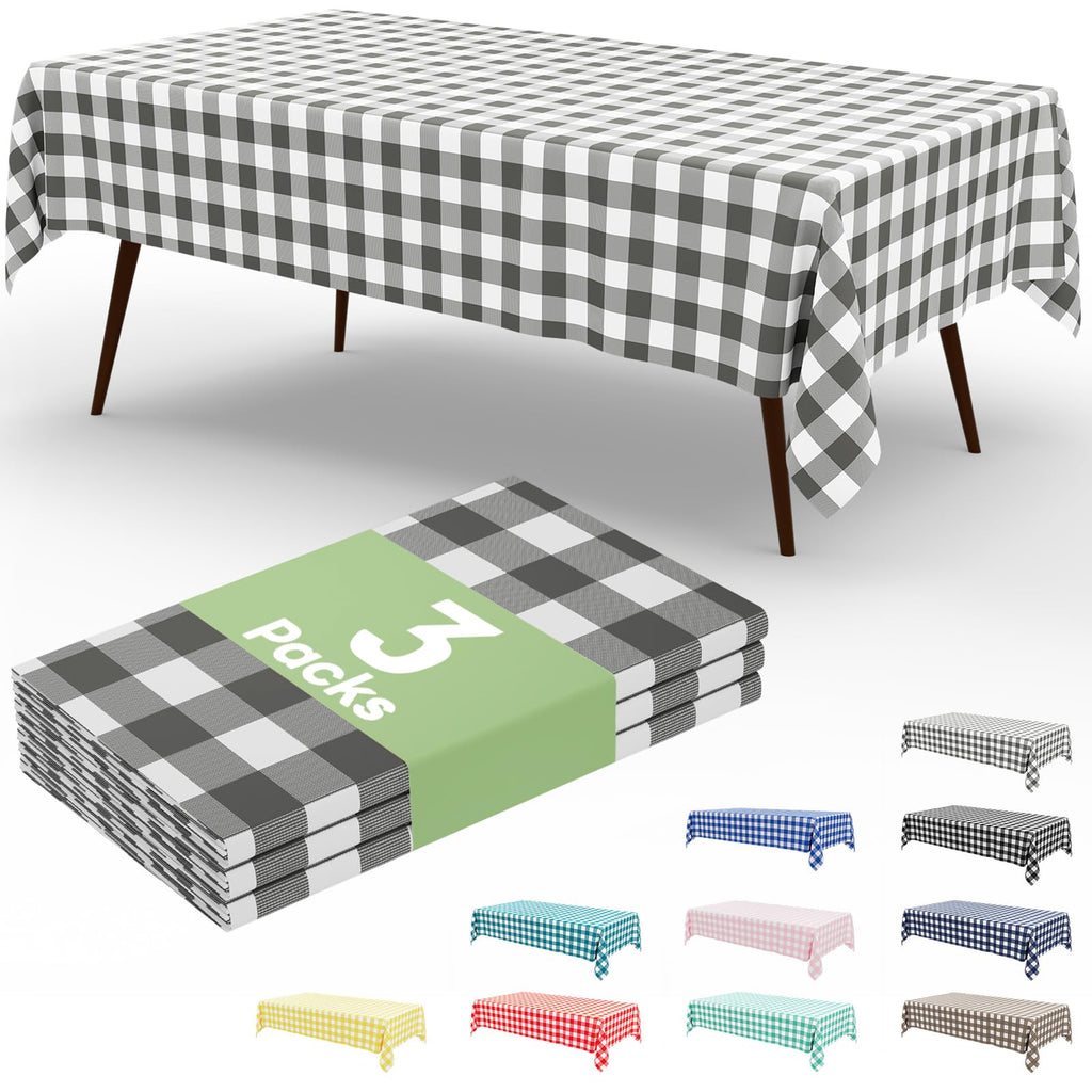 Smiry 3 Pack Red Gingham Disposable Tablecloths - 54" x 108" Heavy Duty Plastic Table Cloth, Waterproof Buffalo Plaid Table Covers for Picnic, Banquets, Outdoor Parties