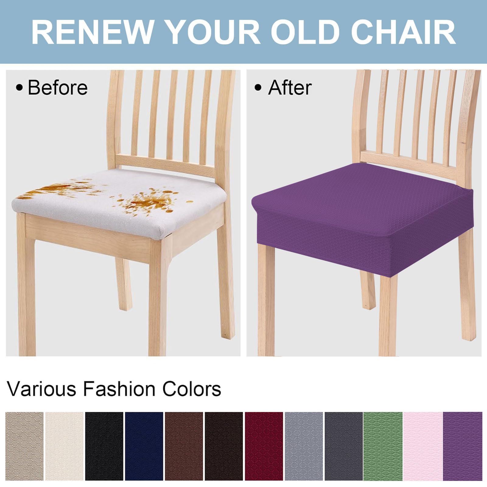 Smiry Stretch Jacquard Seat Covers for Dining Room Chairs Set of 6, Removable Washable Chair Seat Protector Slipcovers, No Rear Covers, Beige