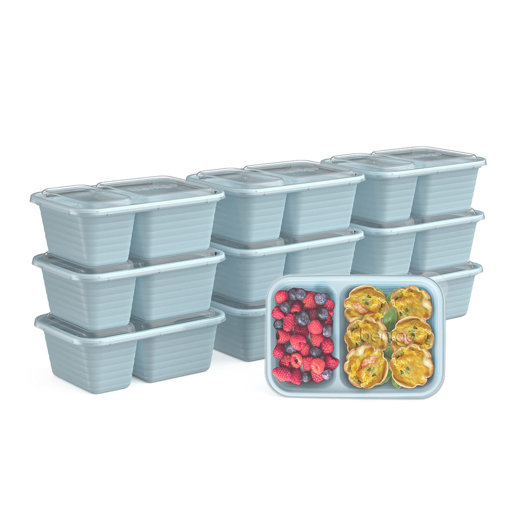 Bentgo Prep - 2-Compartment Snack Containers with Lids - Reusable, Microwaveable, Durable, PFAS & BPA-Free, Freezer, & Dishwasher-Safe Meal Prep Food Storage - 10 Trays & 10 Lids (Basil Glitter)