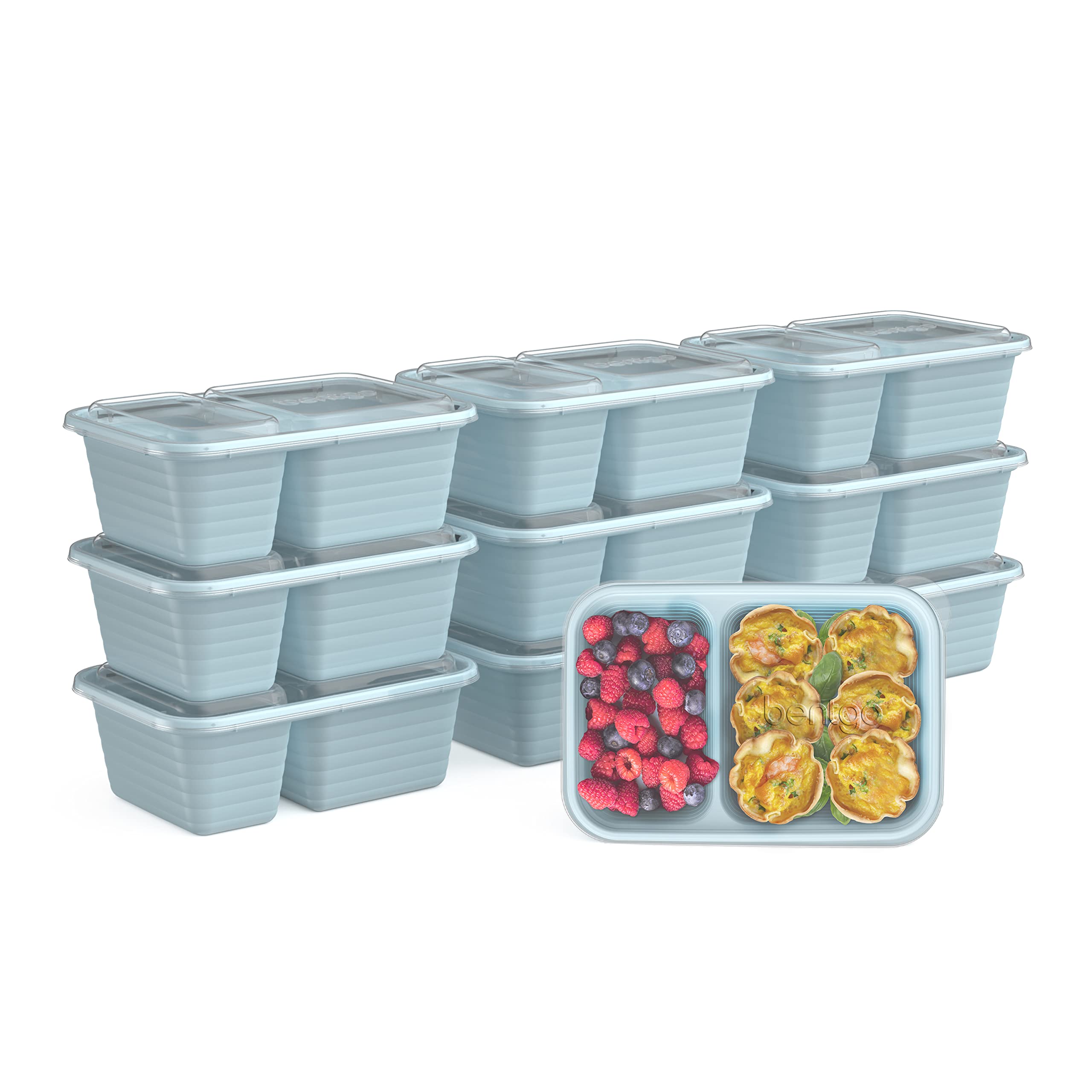 Bentgo Prep - 2-Compartment Snack Containers with Lids - Reusable, Microwaveable, Durable, PFAS & BPA-Free, Freezer, & Dishwasher-Safe Meal Prep Food Storage - 10 Trays & 10 Lids (Basil Glitter)