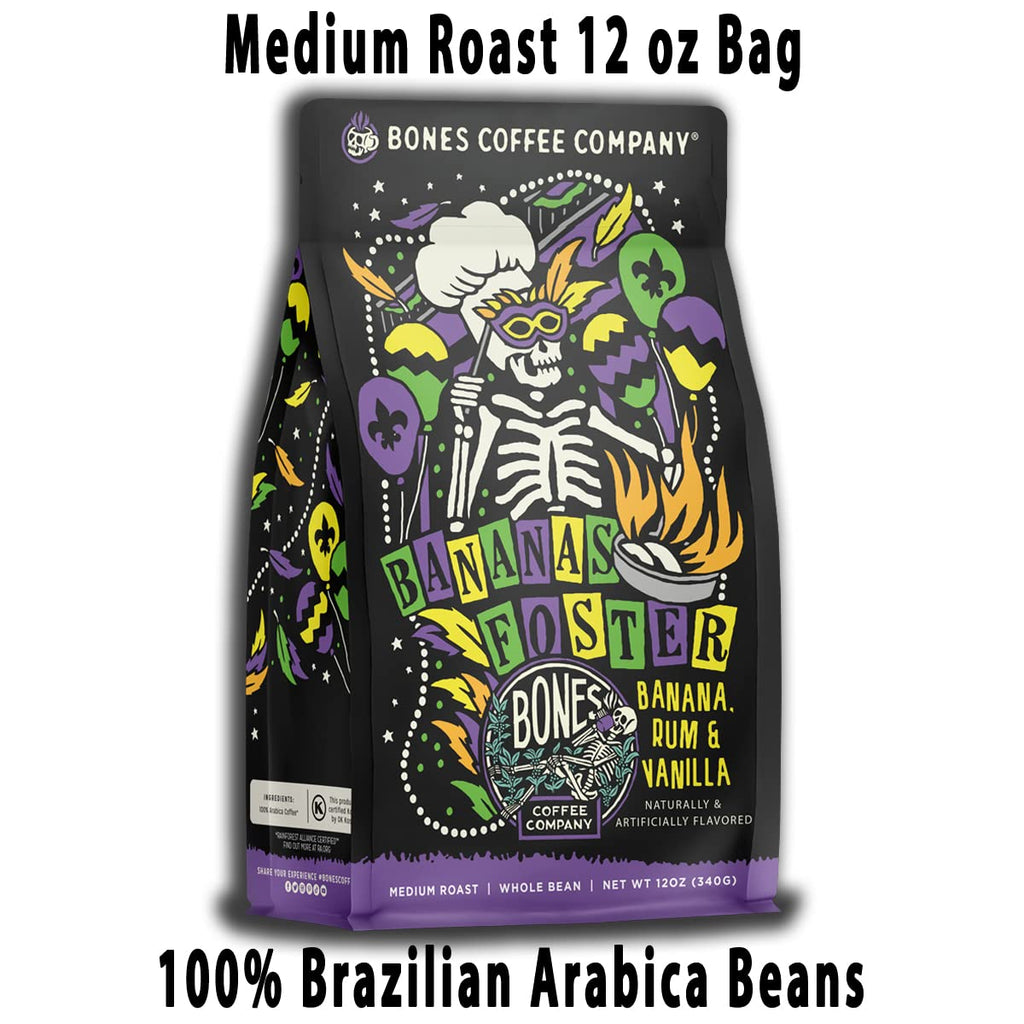 Bones Coffee Company Cinnamon Roll Flavored Coffee, Medium Roast Low Acid Arabica Beans Compatible with Auto drip and French Press Coffee Maker, 12 Oz Ground