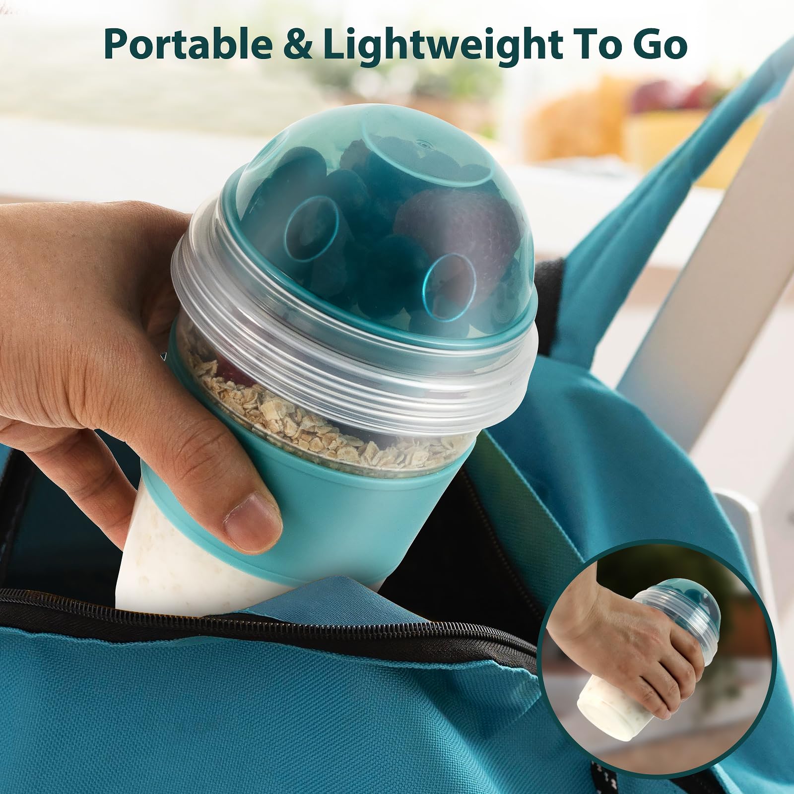 Freshmage Yogurt Parfait Cups with Lids, 2 Pack 20 oz Reusable Overnight Oats Containers with Lids, Topping Compartment & Spoon to Go for Breakfast Meal Prep, Portable & Lightweight (Blue&Green)