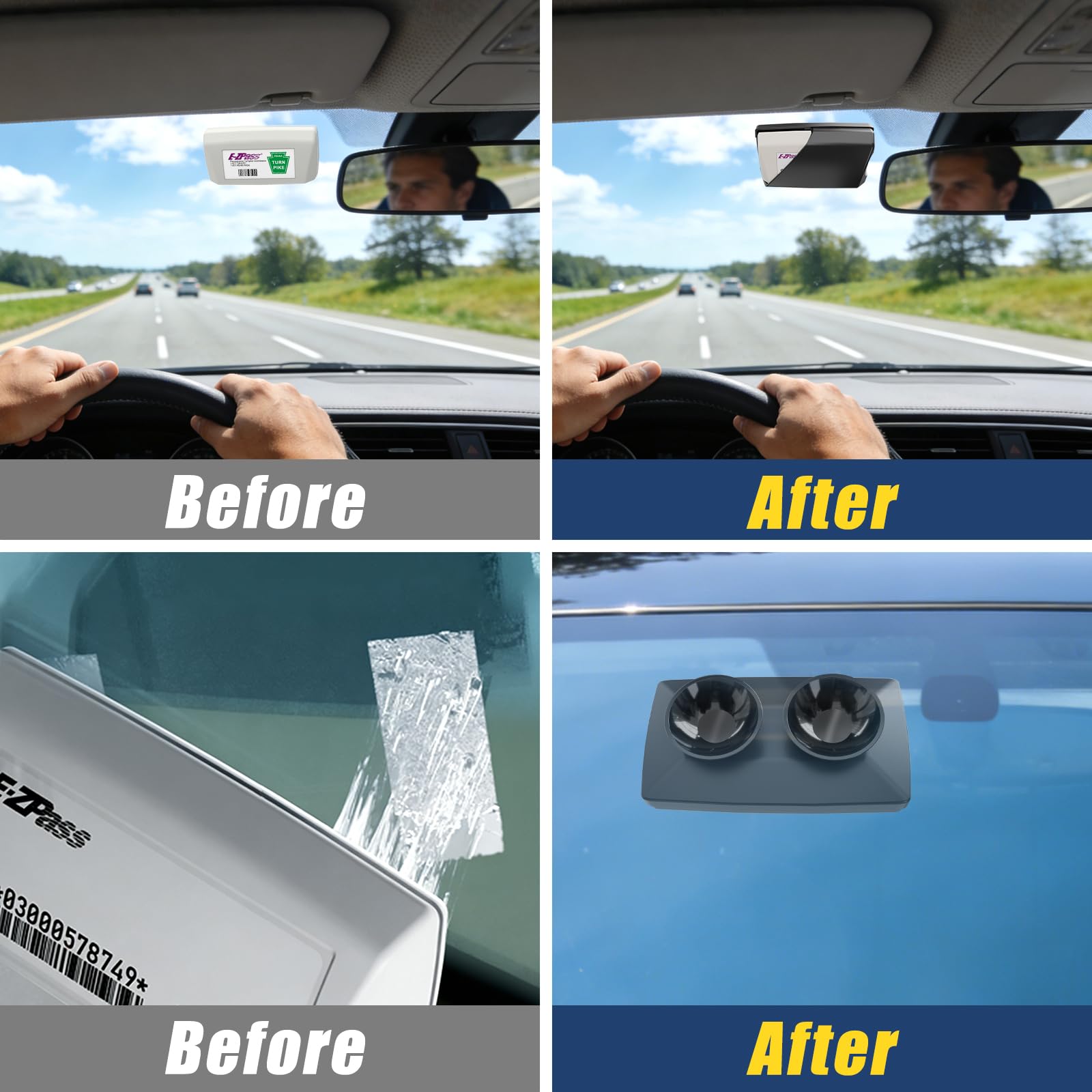Zeyitian Ez Pass Holder Clear 1 Pack - Super Strong Suction Cups for Windshield, Toll Pass Transponder Holder for EZ Pass/iPass