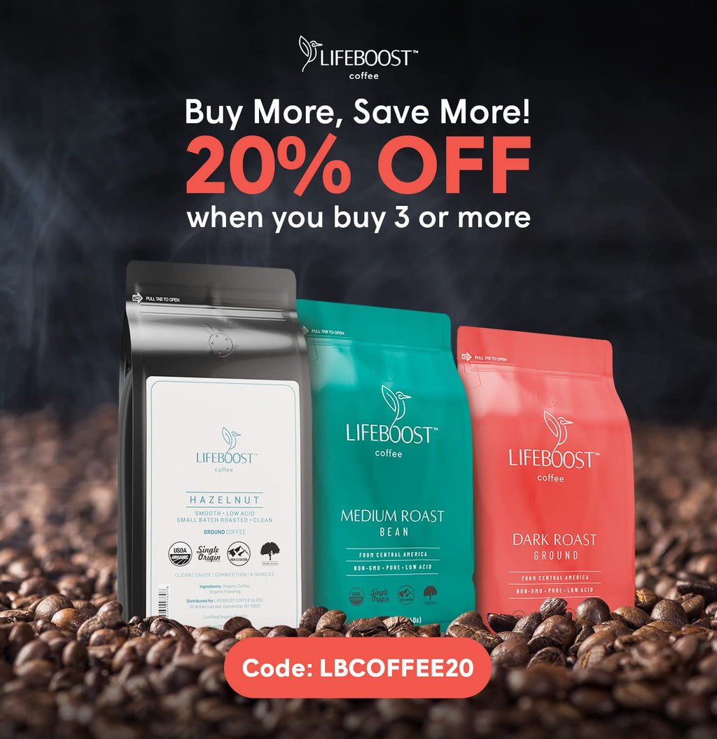 Lifeboost Coffee Half Caff Ground Coffee - Low Acid Single Origin USDA Organic Coffee - Non-GMO Ground Coffee Third Party Tested For Mycotoxins & Pesticides - 12 Ounces
