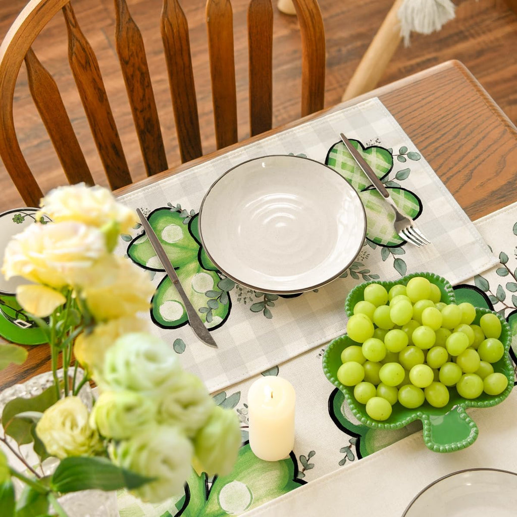 Artoid Mode Bufflao Plaid Shamrock St. Patrick's Day Placemats Set of 4, 12x18 Inch Seasonal Spring Table Mats for Party Kitchen Dining Decoration