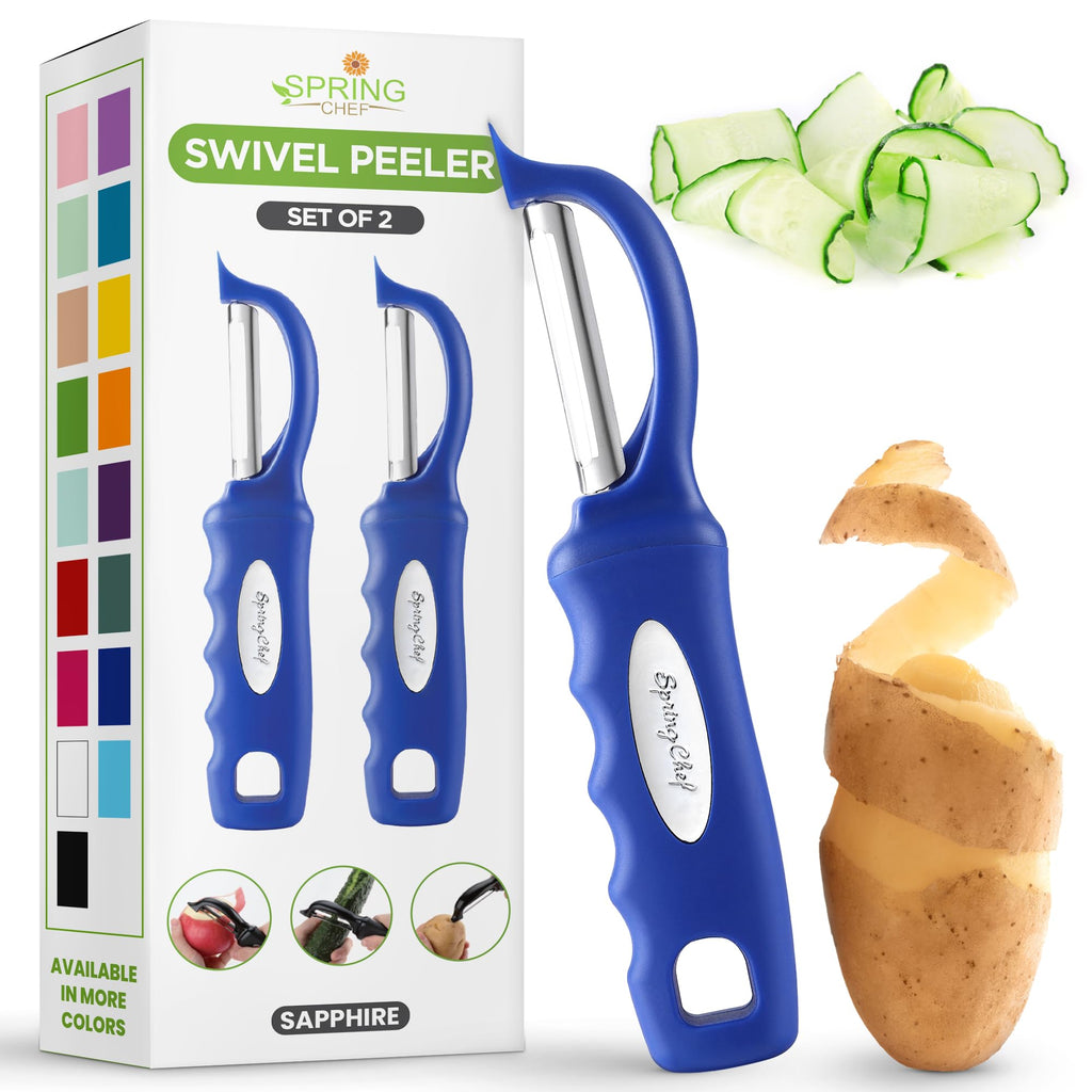 Spring Chef Premium Swivel Vegetable Peeler, Soft Grip Handle and Ultra Sharp Stainless Steel Blades - Perfect Kitchen Peeler For Veggie, Fruit, Potato, Carrot, Apple - Black