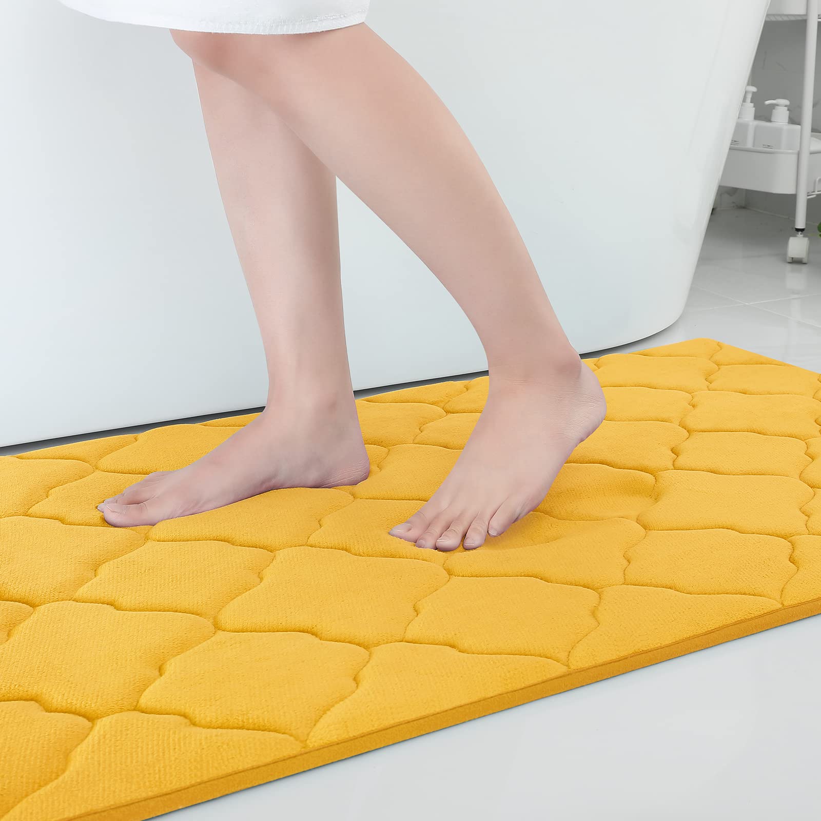 OLANLY Memory Foam Bath Mat Rug 24x16, Ultra Soft and Absorbent Bathroom Rugs, Non-Slip, Comfortable, Machine Washable Bath Carpet for Bathroom Floor, Tub, Shower and Home Decor Accessories, Black