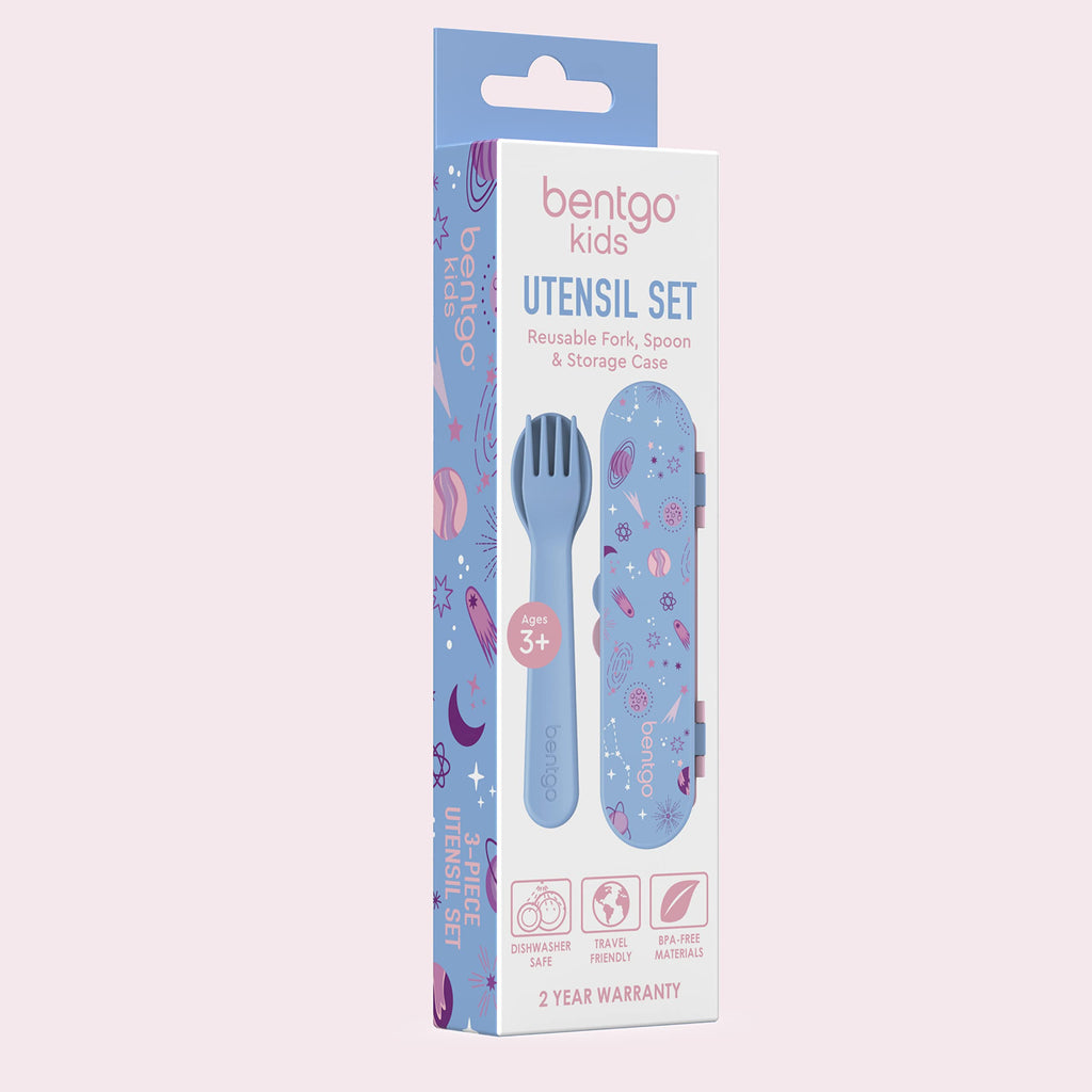 Bentgo Kids Utensil Set - Reusable Plastic Fork, Spoon & Storage Case BPA-Free Materials, Easy-Grip Handles, Dishwasher Safe Ideal for School Lunch, Travel, Outdoors (Rainbows and Butterflies)