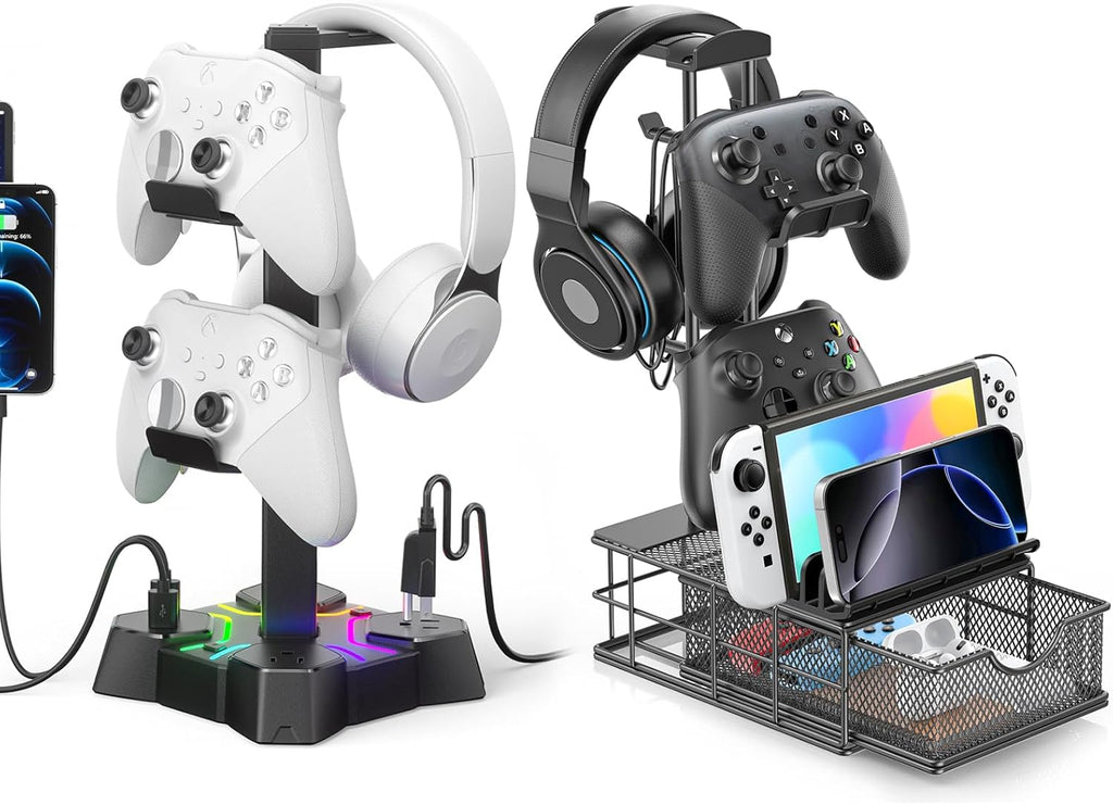 KDD Headphone Stand with USB Charger & Controller Stand for Desk with Drawer
