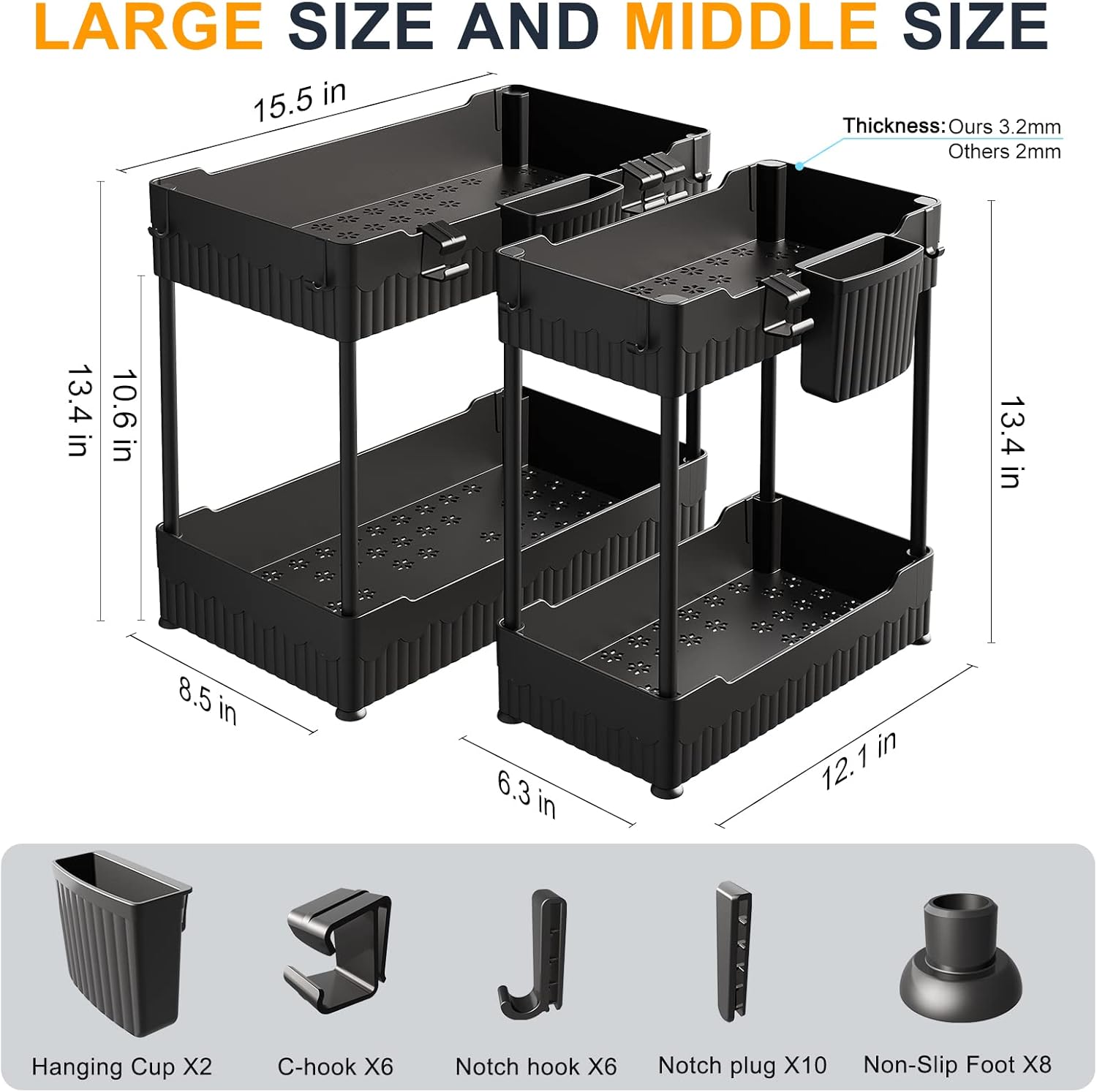 2 Pack Under Sink Organizer, 3 Pack Under Sink Organizers and Storage L-Shaped