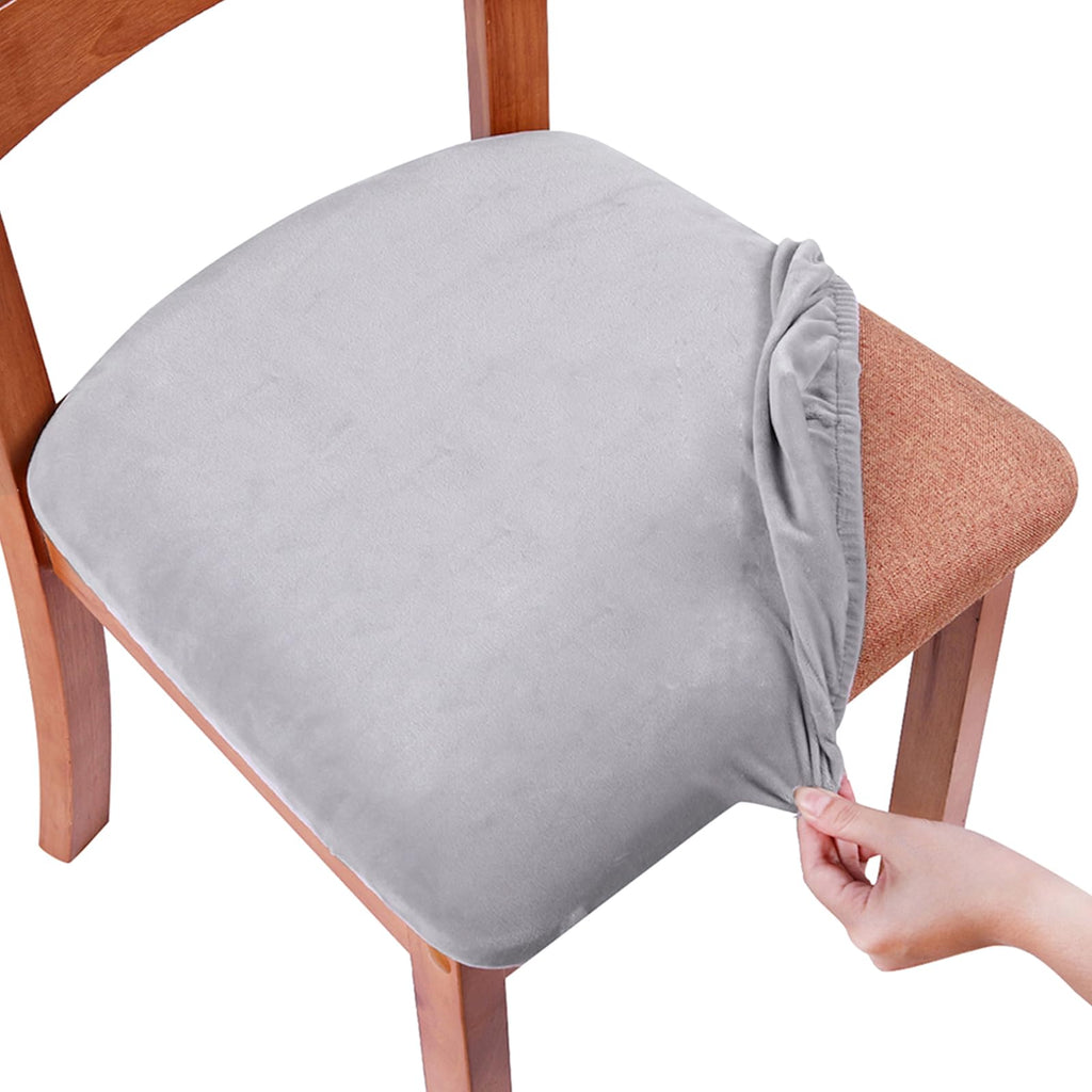 Smiry Velvet Seat Covers for Dining Room Chair Set of 4, Stretch Fit Removable Washable Chair Seat Cushion Protector Slipcovers with Ties, Black