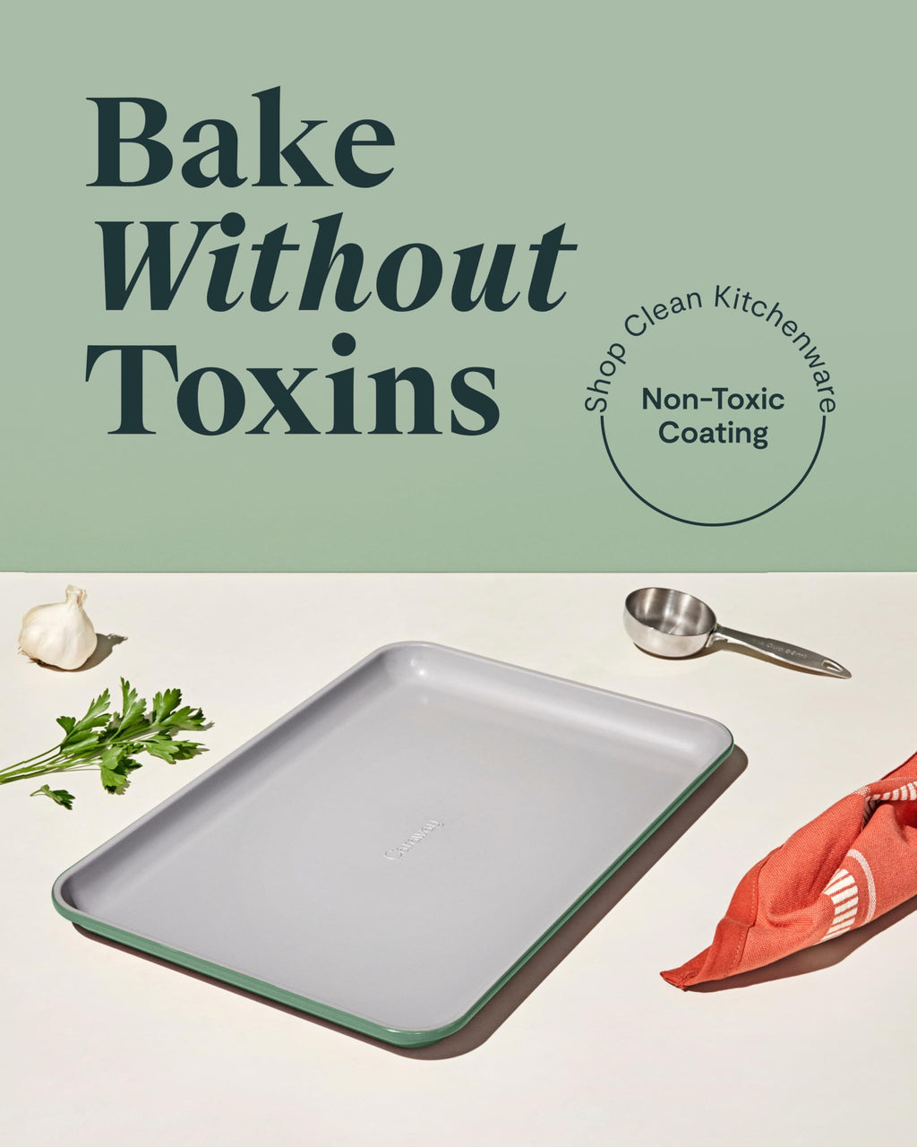 Caraway Nonstick Ceramic Small Baking Sheet (9x13”) – Non-Toxic, PTFE & PFOA Free – Oven Safe – Aluminized Steel Core – Mini Sheet Pan for Baking, Roasting & More - Cream