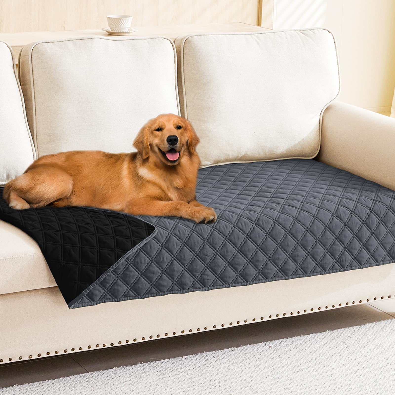 Smiry Waterproof Couch Covers for Dogs Washable, Reversible Pet Couch Covers for 3 Cushion Sofa Pet Friendly, Soft Sofa Furniture Protector for Dogs Cat Kids, Checkered (30"x70", Grey/Dark Grey)