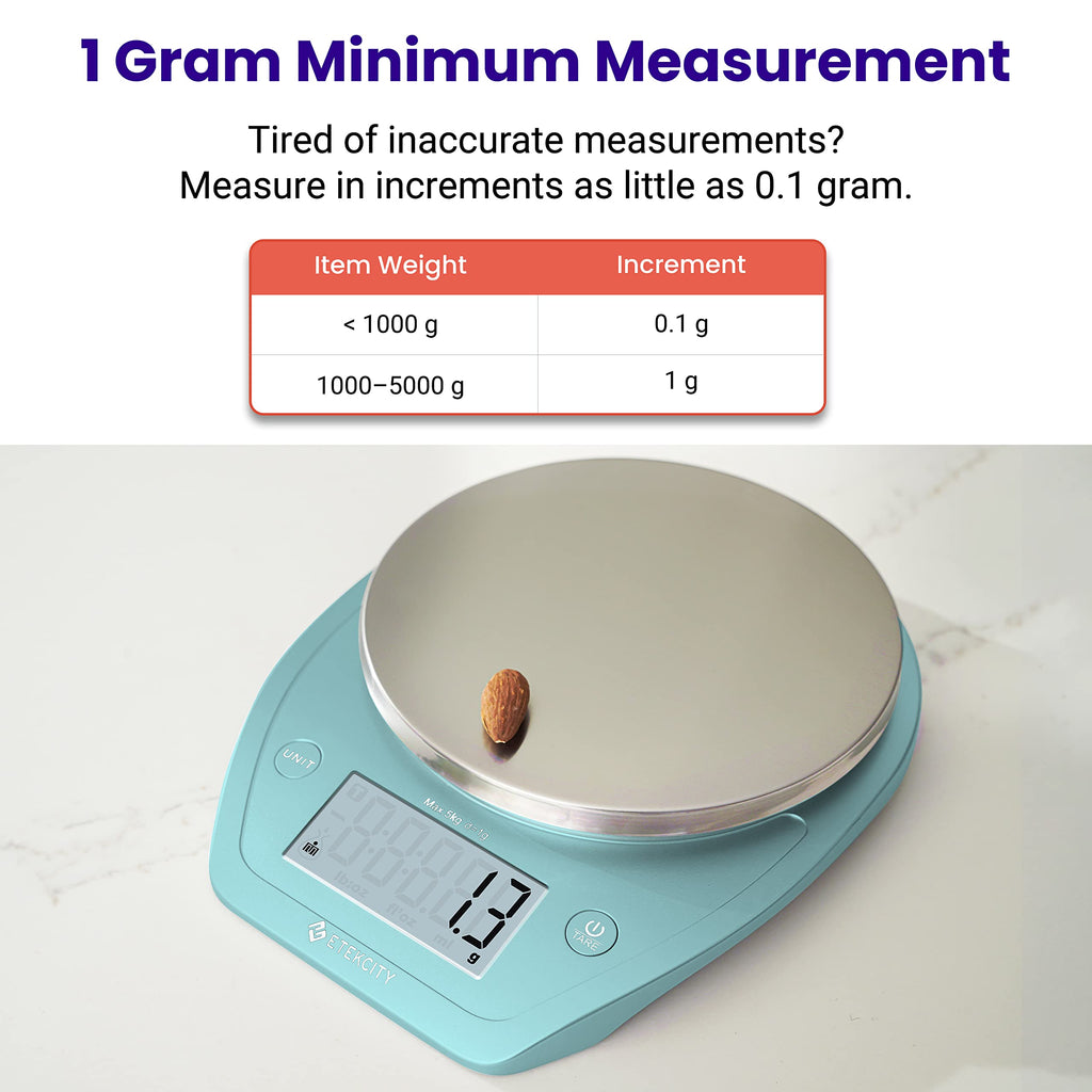 Etekcity 0.1g Food Kitchen Scale, Bowl, Digital Grams and Ounces for Weight Loss, Dieting, Baking, Cooking, and Meal Prep, 11lb/5kg, Stainless Steel Silver