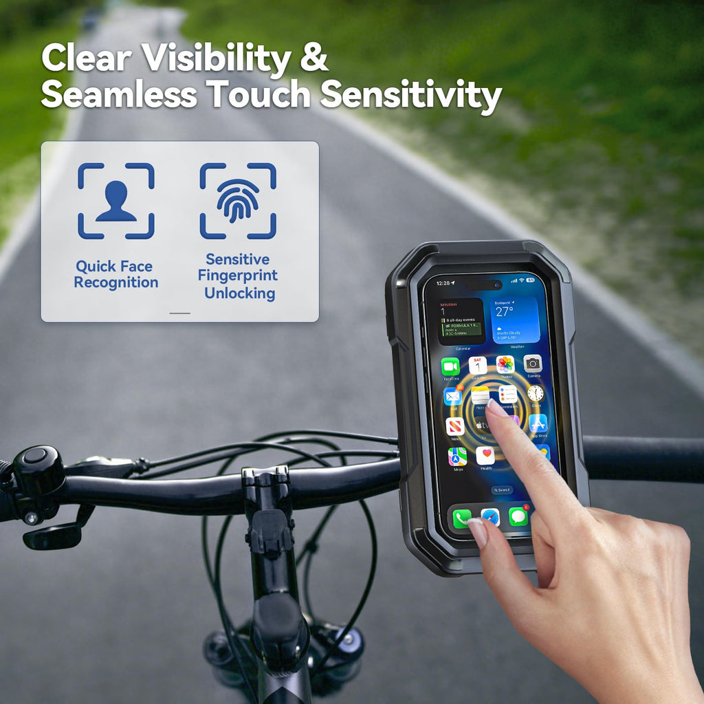 KDD Waterproof Bike Phone Holder - 360 Rotation Motorcycle Phone Mount, Fully Enclosed Touch Sensitive Design, Bicycle Phone Clamp Compatible with iPhone 16 Pro Max/15/14/13/12,4-6.7” Phones