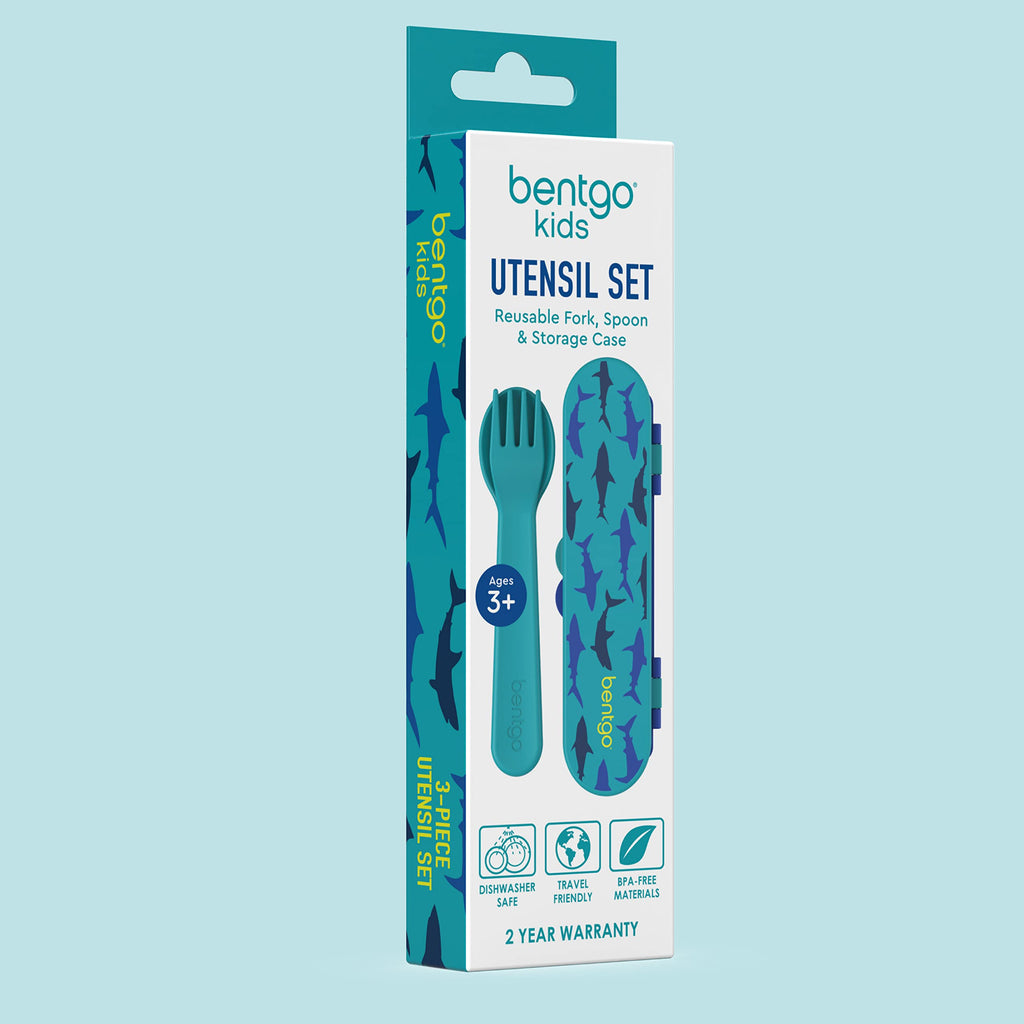 Bentgo Kids Utensil Set - Reusable Plastic Fork, Spoon & Storage Case BPA-Free Materials, Easy-Grip Handles, Dishwasher Safe Ideal for School Lunch, Travel, Outdoors (Rainbows and Butterflies)