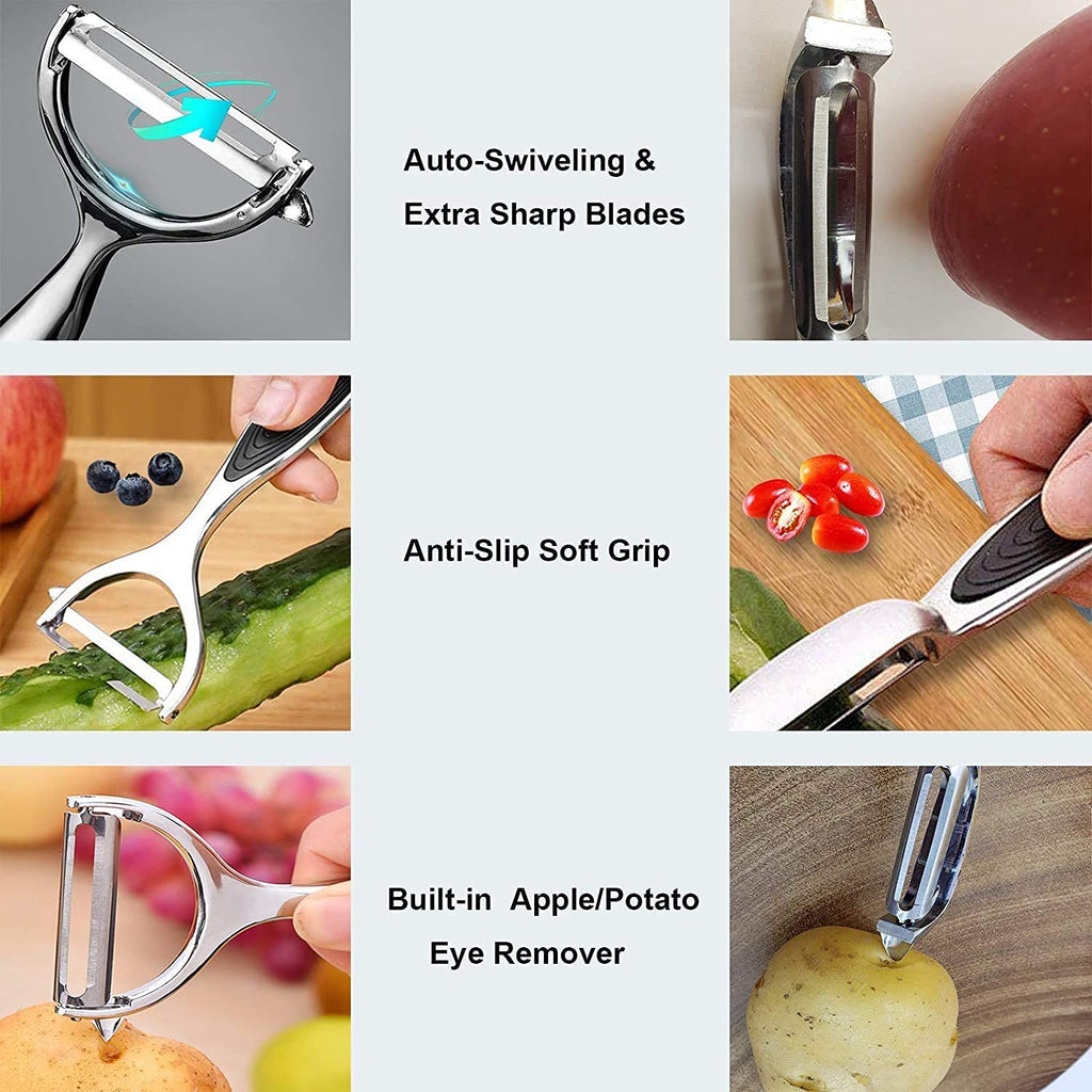 Vegetable Peeler, Potato Peelers for Kitchen Stainless Steel Multi-function Set Fruit Peeler For Kitchen and Household Tools Y & I Shape Swivel Blades for Fruit Vegetables(Black)