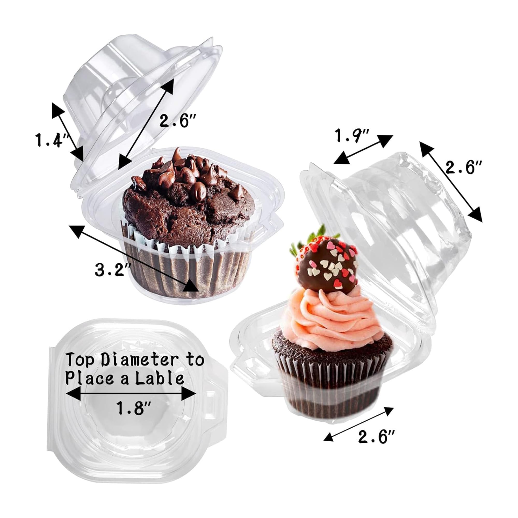 50 Pack Individual Cupcake Containers Plastic Cupcake Boxes Cupcake Holders Stackable Deep Dome Cupcake Carrier