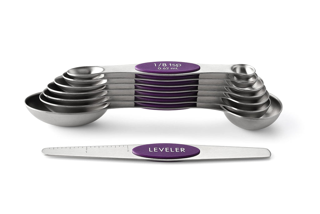 Spring Chef Stainless Steel Magnetic Measuring Spoons Set with Strong N45 Magnets, Heavy Duty Metal Kitchen Gadgets for Baking & Cooking, Fits in Most Kitchen Spice Jars, Set of 8 with Leveler, Black