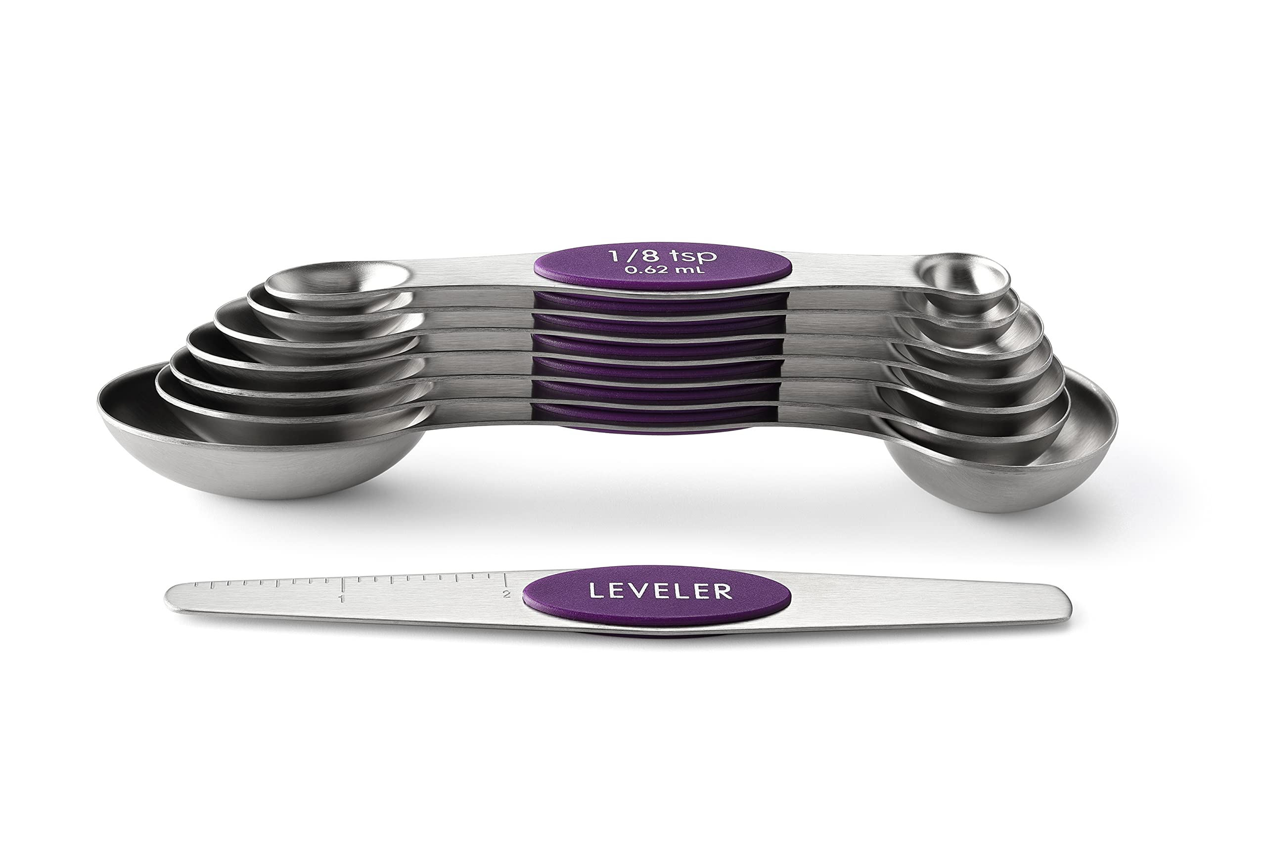 Spring Chef Stainless Steel Magnetic Measuring Spoons Set with Strong N45 Magnets, Heavy Duty Metal Kitchen Gadgets for Baking & Cooking, Fits in Most Kitchen Spice Jars, Set of 8 with Leveler, Black