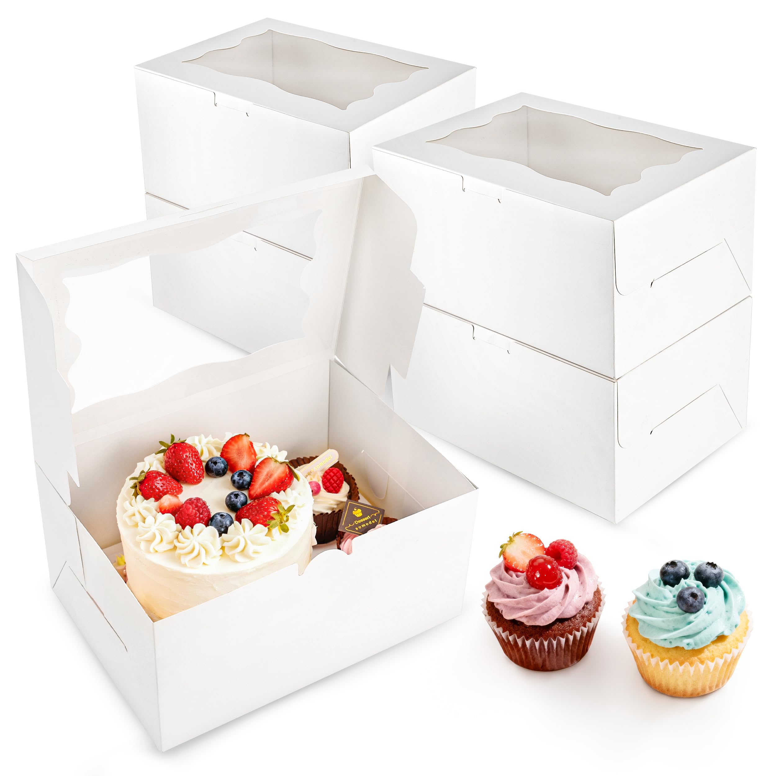 4 Packs 1+5 Bento Cake and Cupcake Box Bento Box with Clear Window Fit 5 Cupcakes and 1 Mini Cake for Packaging Gift Baked Goods