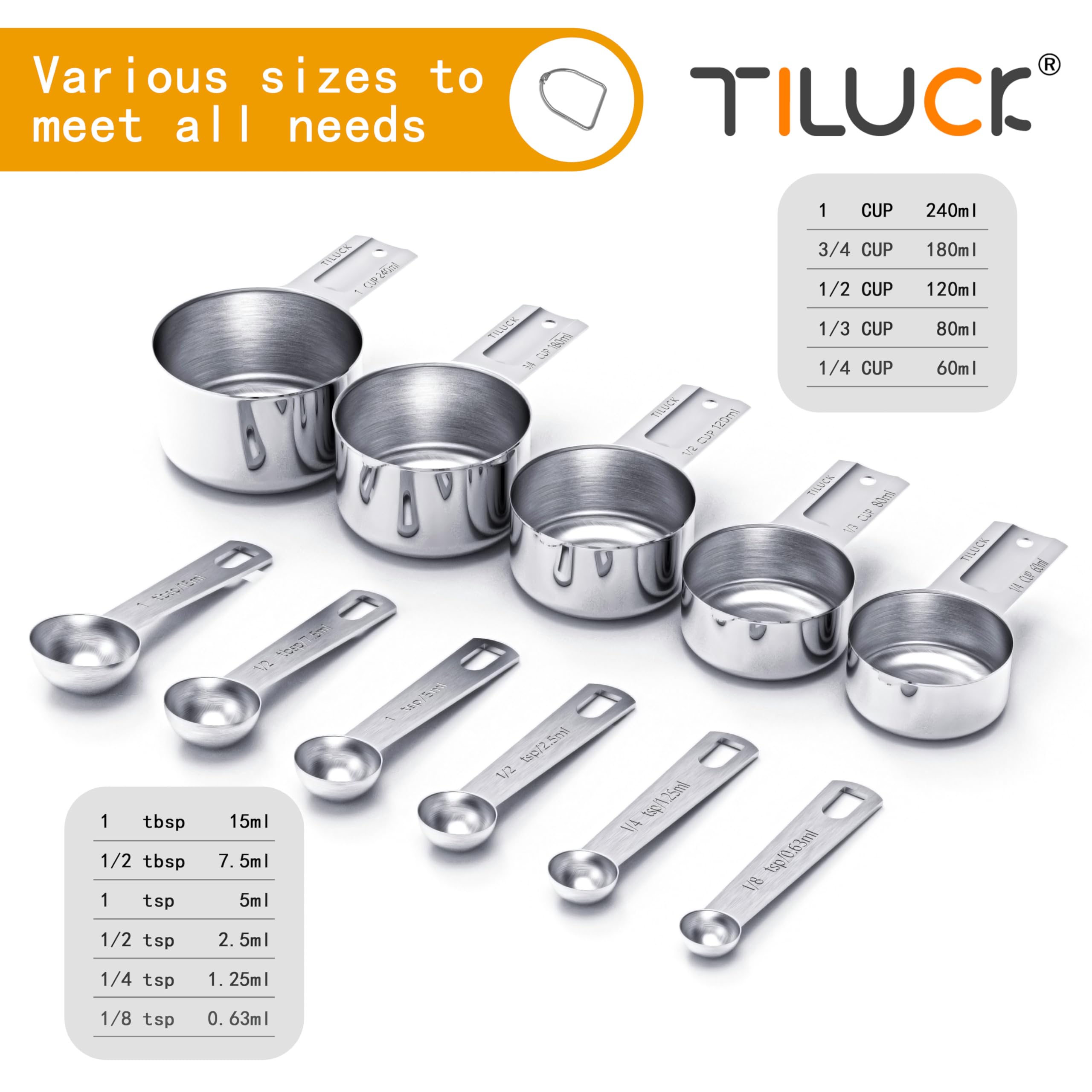 TILUCK Stainless Steel Measuring Cups & Spoons Set, Cups and Spoons,Kitchen Gadgets for Cooking & Baking (10)
