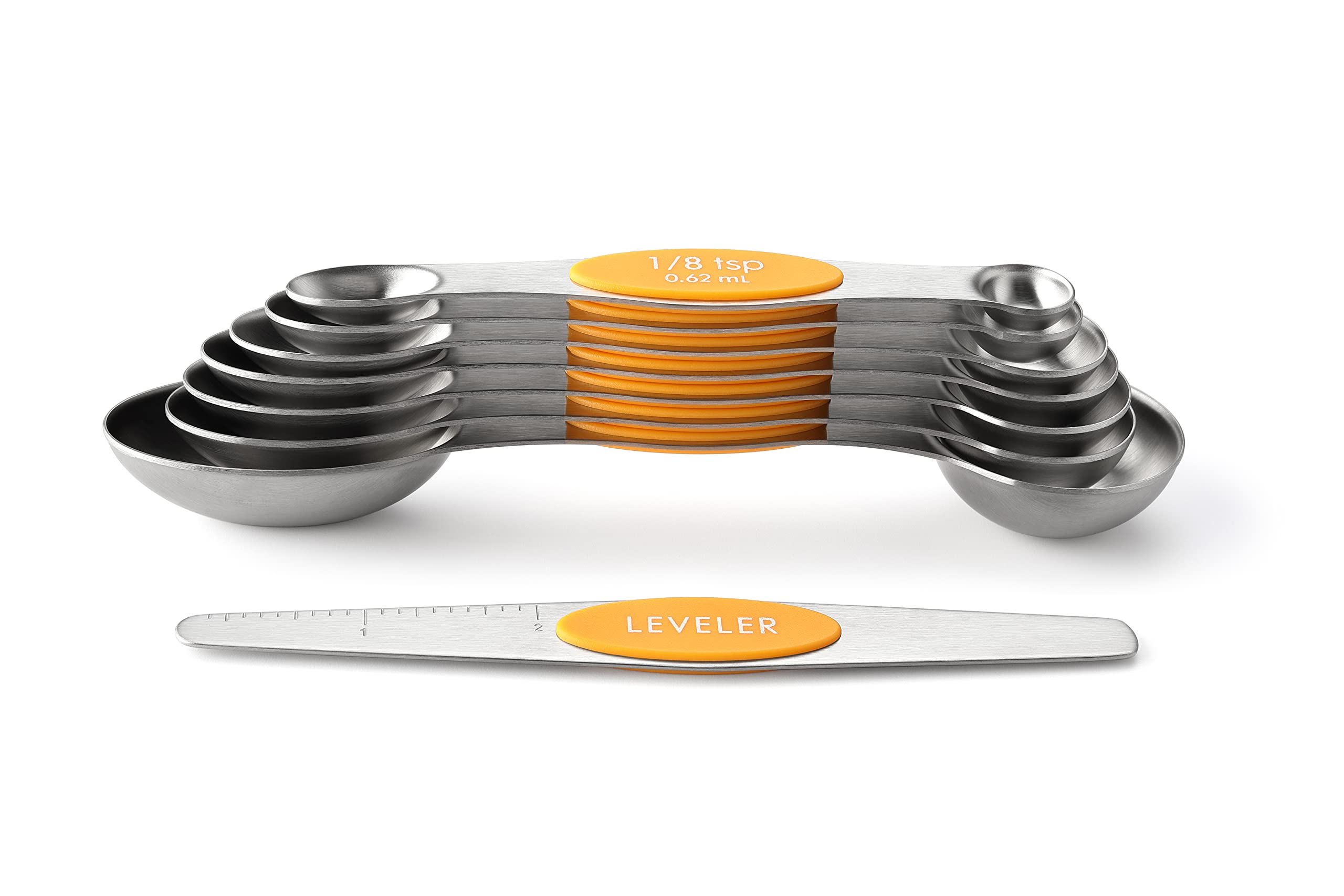 Spring Chef Stainless Steel Magnetic Measuring Spoons Set with Strong N45 Magnets, Heavy Duty Metal Kitchen Gadgets for Baking & Cooking, Fits in Most Kitchen Spice Jars, Set of 8 with Leveler, Black