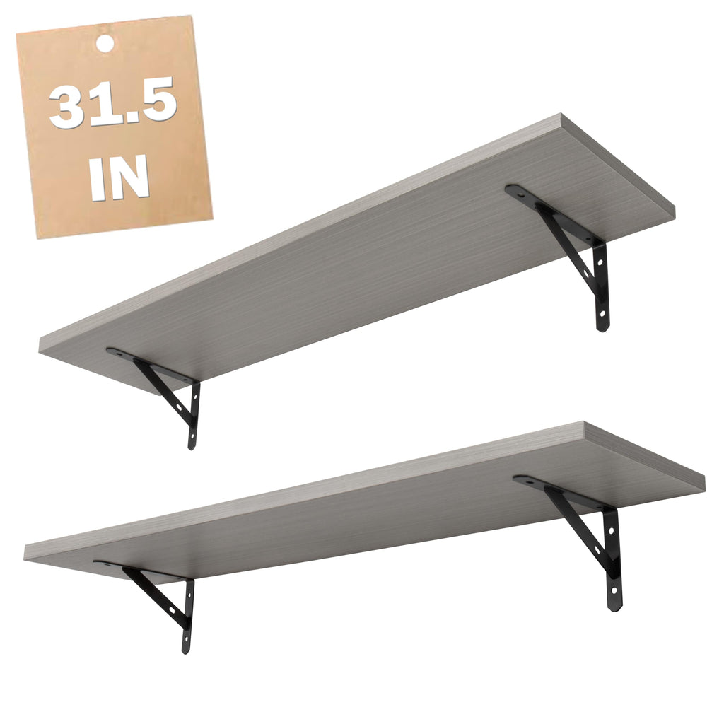 RedCall Floating Shelves for Wall,31.5 Inch Wall Mounted Shelves Set of 2,Long Board Shelves for Bedroom,Living Room, Bathroom & Kitchen Storage with Metal Brackets (Black)