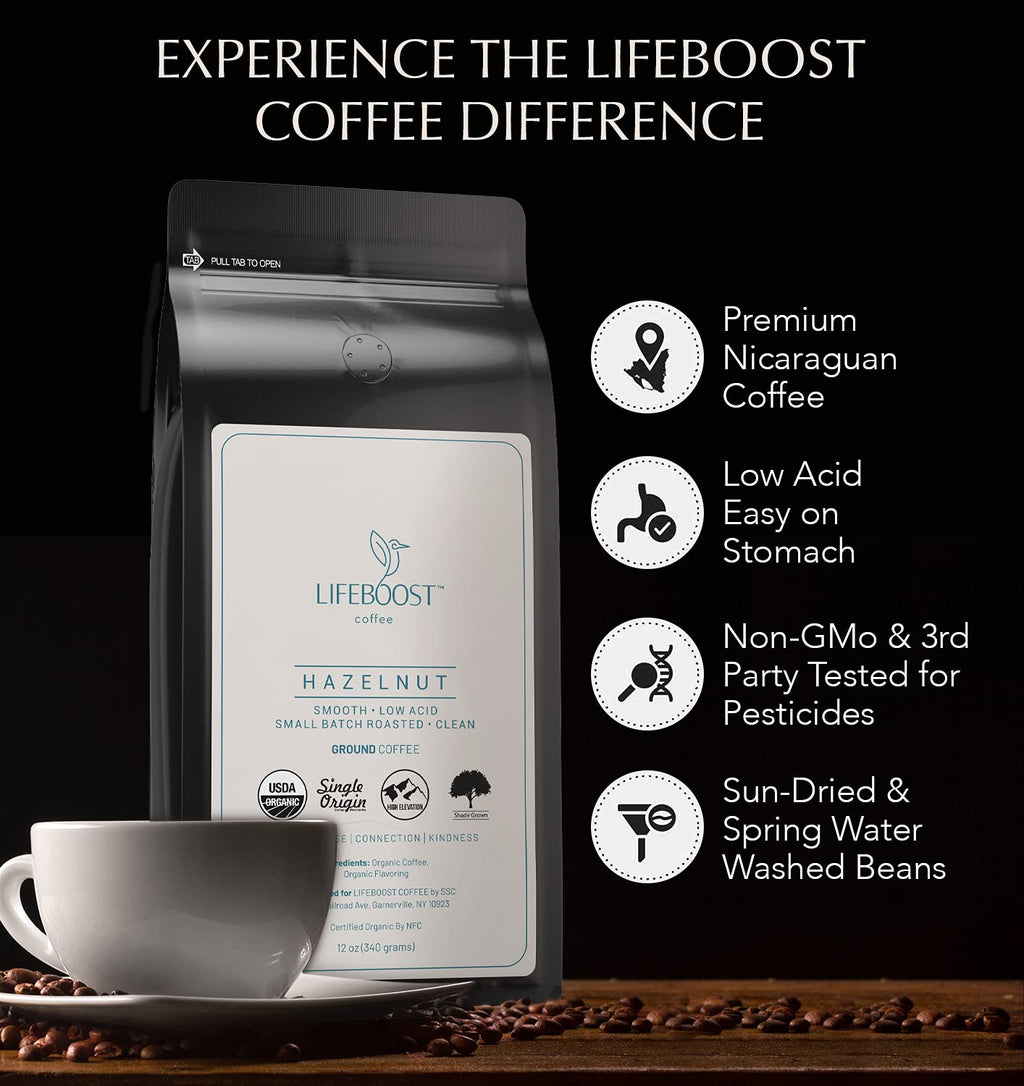 Lifeboost French Vanilla Ground Coffee - Non-GMO Low Acid Single Origin USDA Organic Coffee - Third Party Tested For Mycotoxins & Pesticides - 12 Ounces