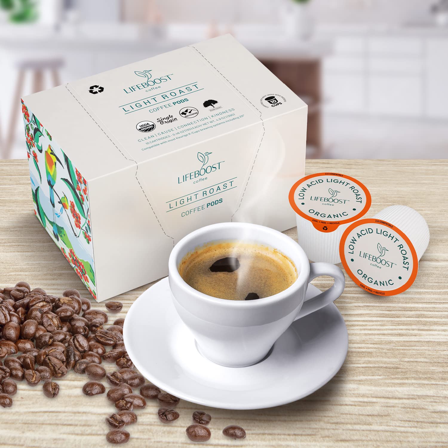 Lifeboost Medium Roast Low Acid Coffee K Cups - Single Origin Mold Free Non-GMO Organic Coffee Pods - Compatible with Keurig & Keurig 2 Machines - 10 Count
