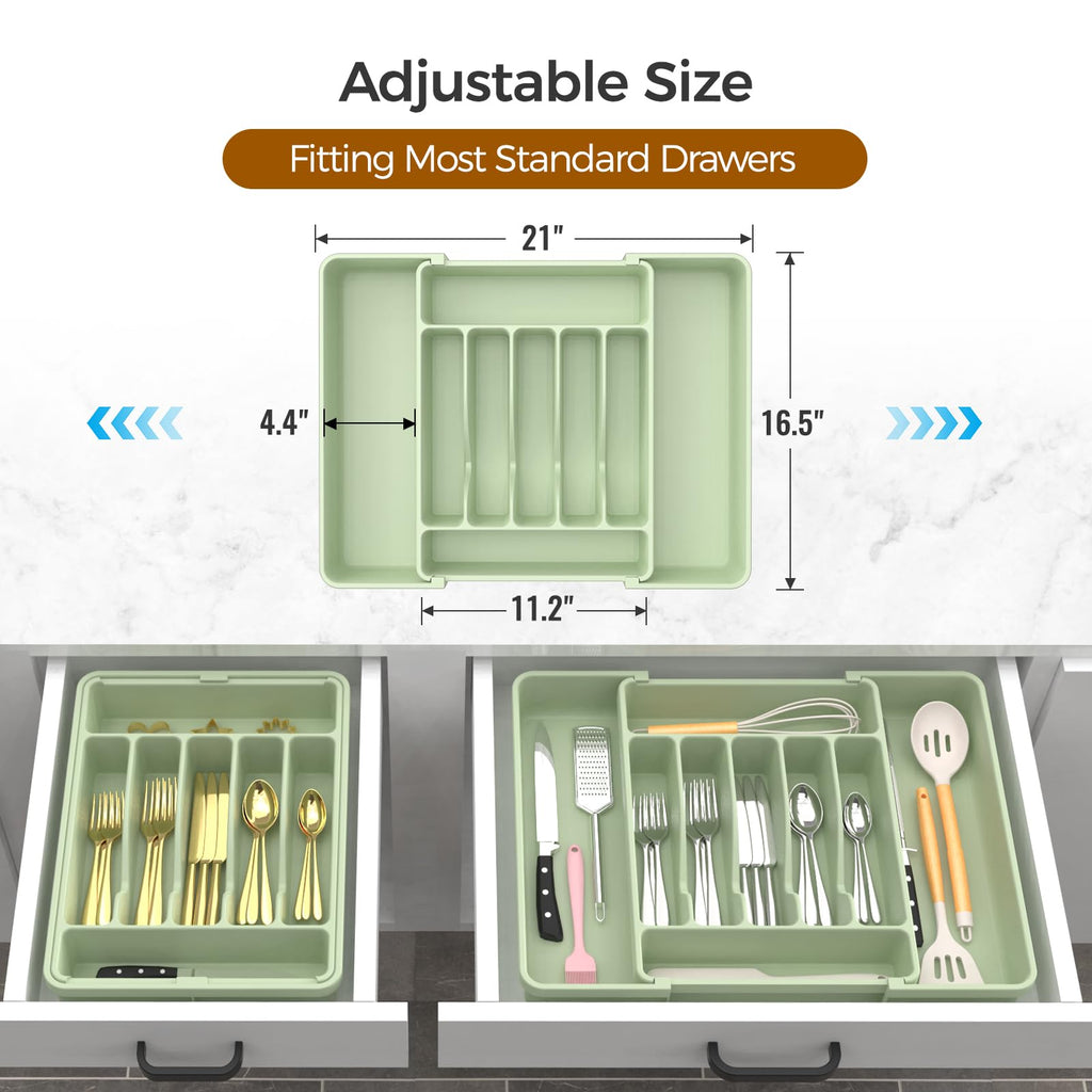 Extra Large Expandable Silverware Organizer, BPA-Free Food-Safe Cutlery Flatware Organizer, Kitchen Utensil Drawer Organizer, Adjustable Silverware Holder for Spoons Forks Knives, Black