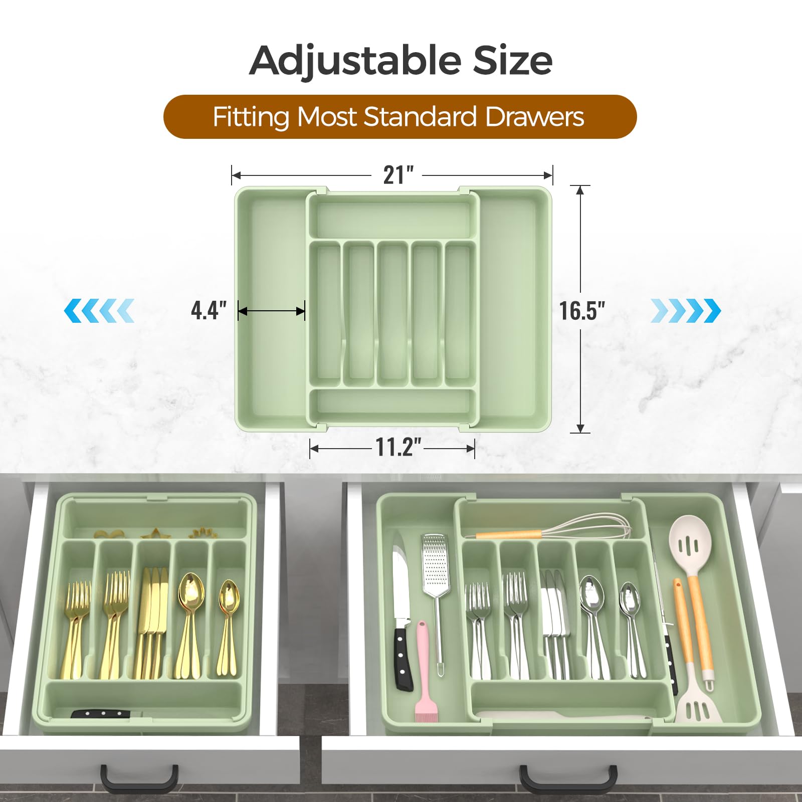 Extra Large Expandable Silverware Organizer, BPA-Free Food-Safe Cutlery Flatware Organizer, Kitchen Utensil Drawer Organizer, Adjustable Silverware Holder for Spoons Forks Knives, Black