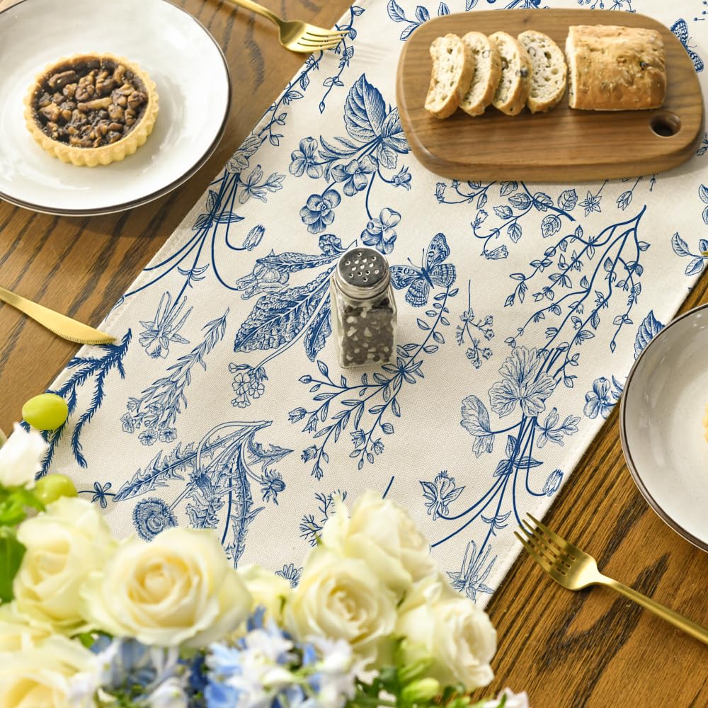 Artoid Mode Wildflowers Floral Spring Table Runner, Seasonal Summer Butterfly Kitchen Dining Table Decoration for Home Party 13x72 Inch