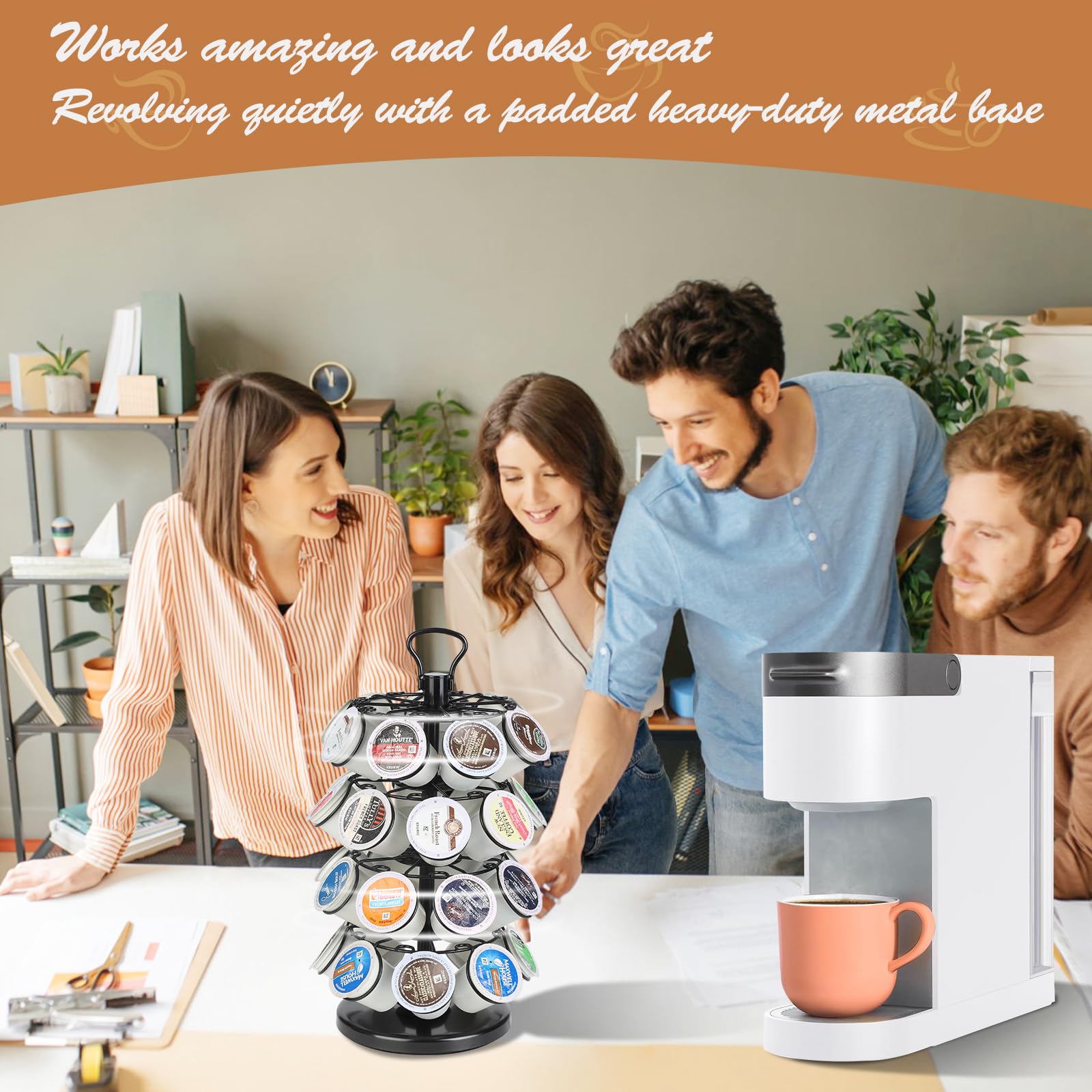 K Cup Holder, K Cup Carousel, Coffee Pods Storage Organizer Stand (Black, 32 Pods Capacity K/D Design)