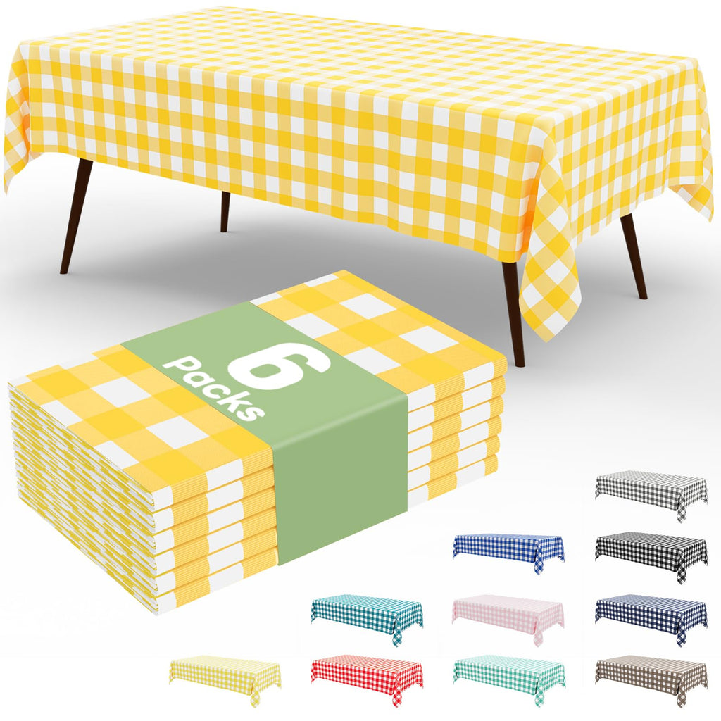 Smiry 3 Pack Red Gingham Disposable Tablecloths - 54" x 108" Heavy Duty Plastic Table Cloth, Waterproof Buffalo Plaid Table Covers for Picnic, Banquets, Outdoor Parties