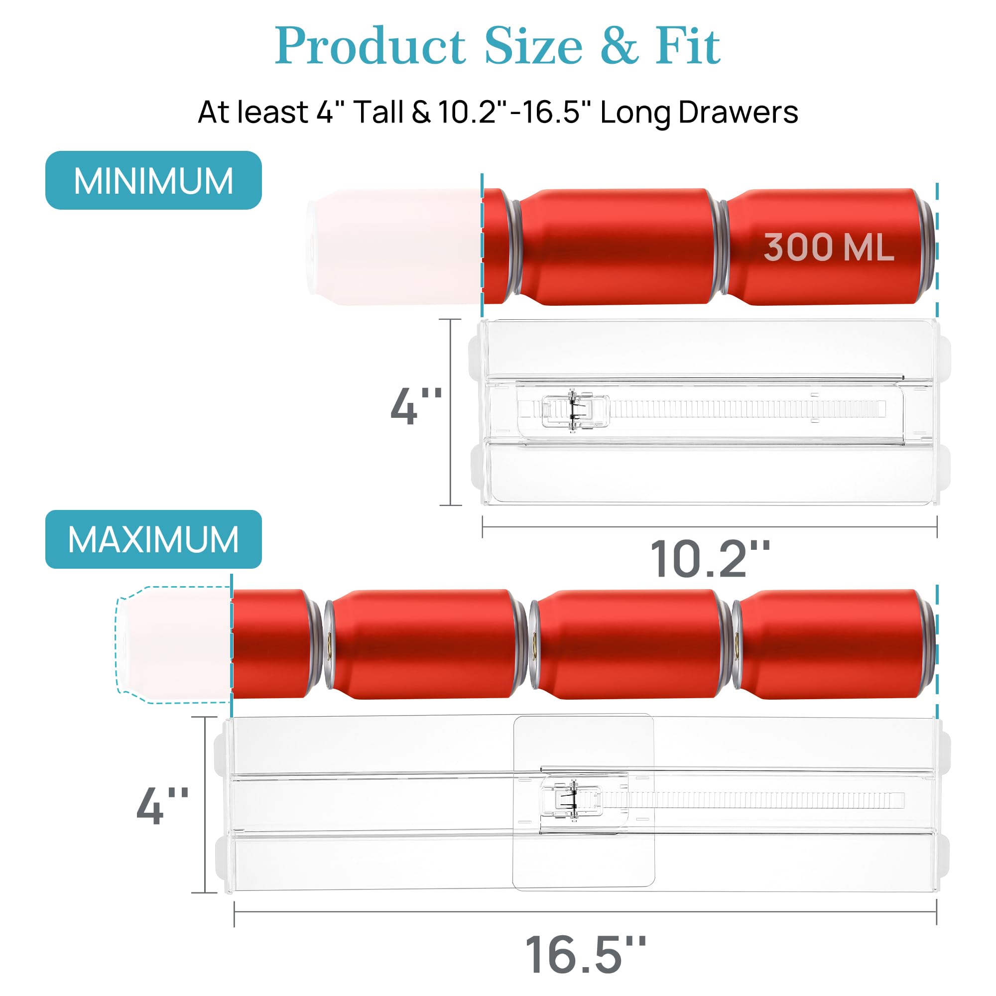 Vtopmart 12 Pack Drawer Dividers for Clothes, 4" High 10.2"-16.5" Adjustable Expandable Dresser Drawer Organizer, Clear Plastic Separators for Dresser, Baby Clothing, Underwear, Cosmetic, Toiletries