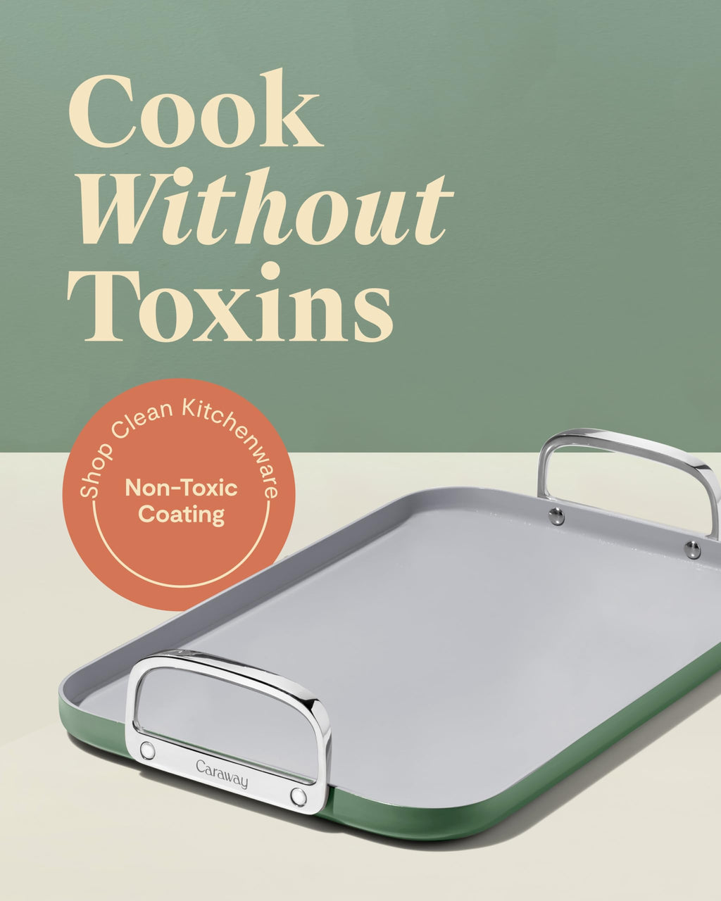 Caraway Double Burner Griddle - 19x12” Griddle Pan - Non-Stick Ceramic Coated - Non Toxic, PTFE & PFOA Free - Oven Safe & Compatible with All Stovetops - Cream