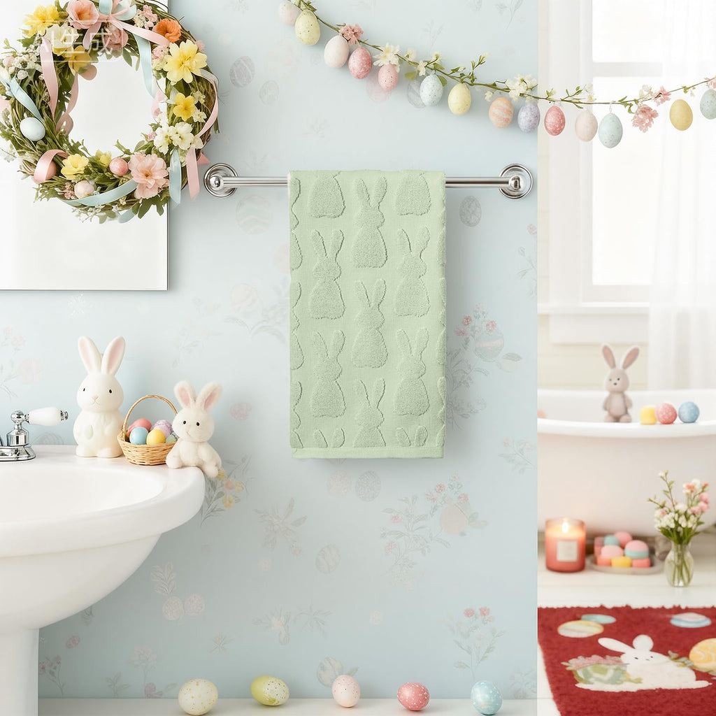 Artoid Mode 2 Pcs Beige 3D Rabbit Jacquard Easter Hand Towels for Bathroom, 100% Cotton Soft Absorbent Bathroom Decor Towels, 13.7 x 29.5 Inch