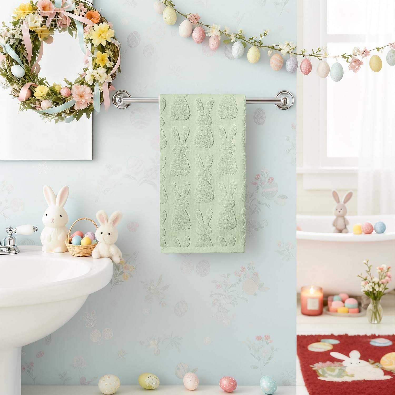 Artoid Mode 2 Pcs Beige 3D Rabbit Jacquard Easter Hand Towels for Bathroom, 100% Cotton Soft Absorbent Bathroom Decor Towels, 13.7 x 29.5 Inch