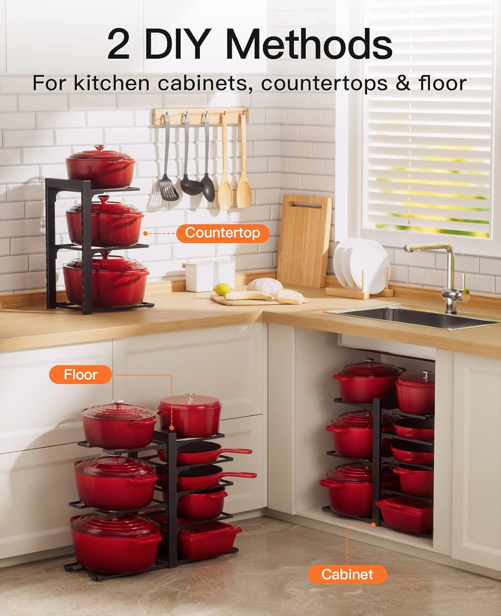 ORDORA Pots and Pans Organizer: Rack for Cabinet, 8-Tier Heavy Duty