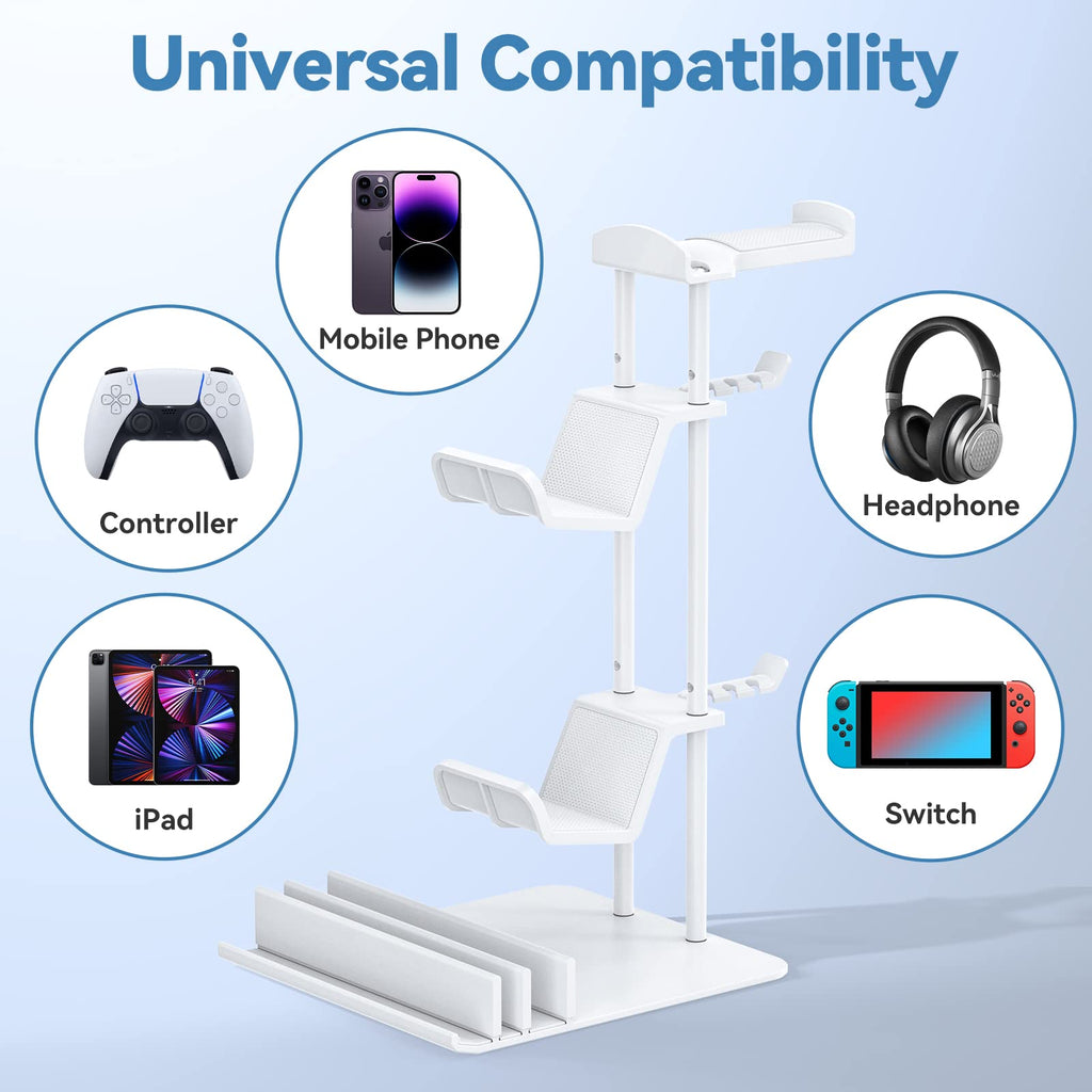 KDD Headphone Stand, Controller Holder & Headset Holder for Desk, Earphone Stand with Aluminum Supporting Bar, Universal Storage Organizer Headphones/Controller/Switch/Mobile Phone