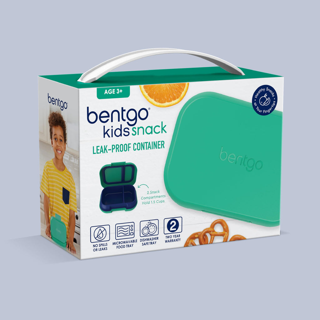 Bentgo Kids Snack - 2 Compartment Leak-Proof Bento Box Container for Snacks and Small Meals, Easy-Open Latch, Dishwasher Safe, BPA-Free for School, Daycare, & Sports - Ideal for Ages 3+ (Green/Navy)