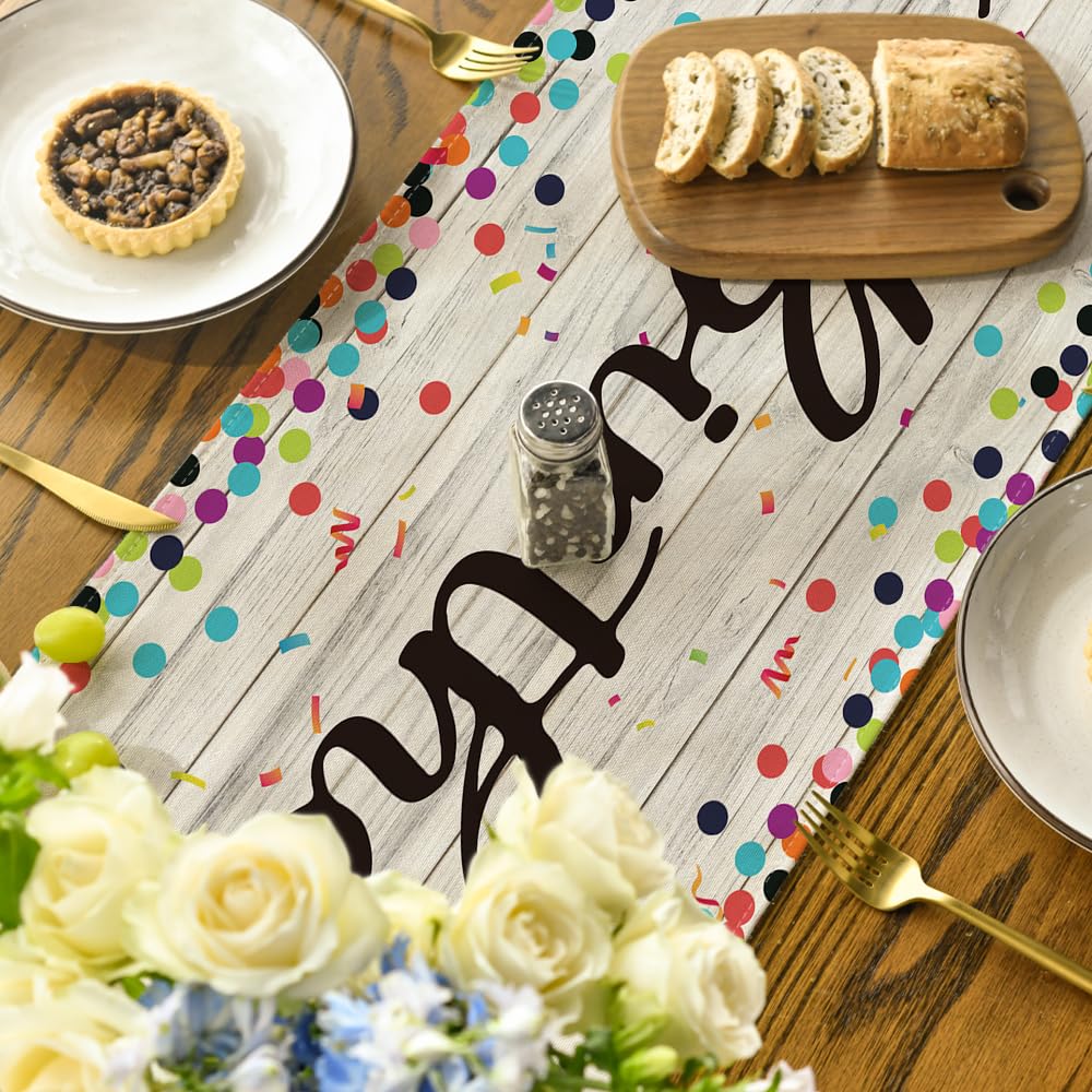 Artoid Mode Polka Dot Beige Happy Birthday Table Runner, Seasonal Kitchen Dining Table Decoration for Home Party Decor 13x72 Inch