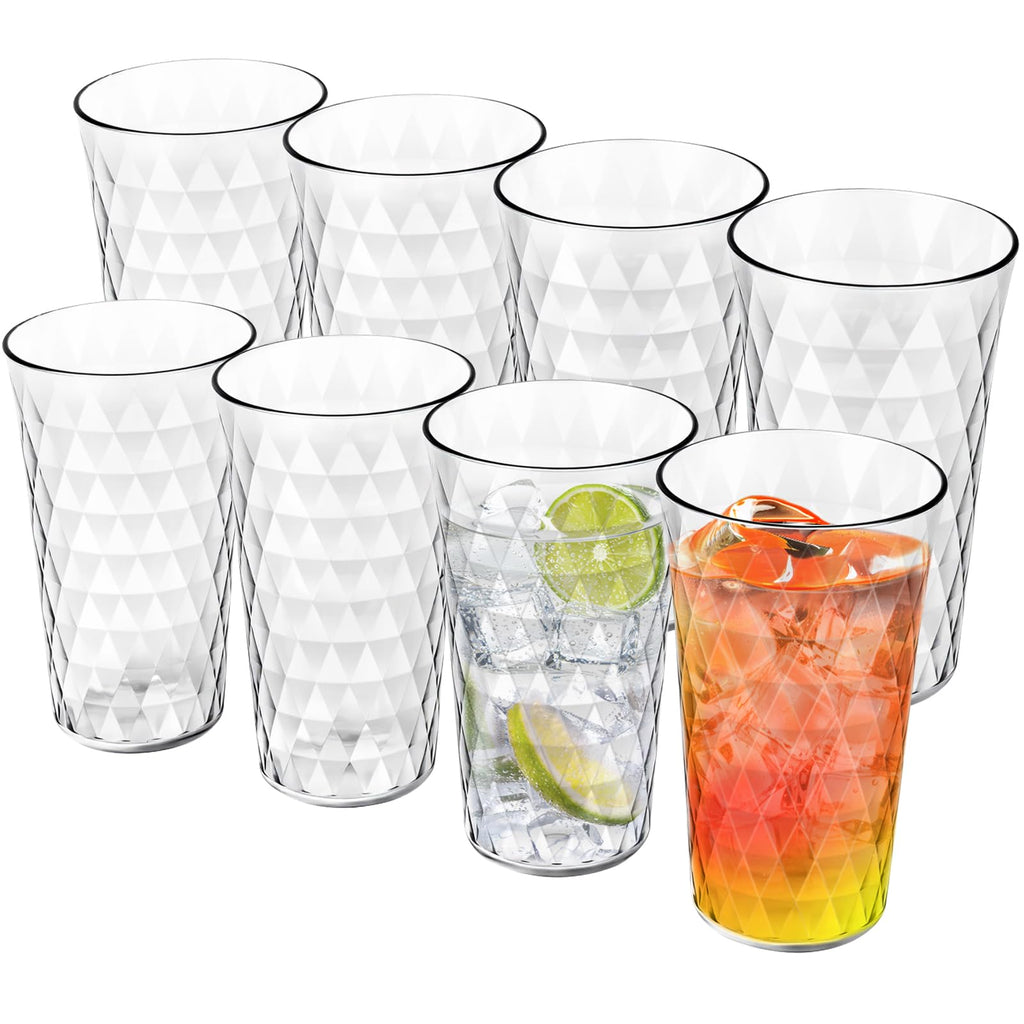 Freshmage 8 Pack 20 oz Unbreakable Plastic Drinking Glasses, All-Clear Reusable Drinking Cups- BPA Free, Dishwasher & Microwave Safe, Stackable Tumblers for Home, Outdoor, Camping, Picnic, Pool