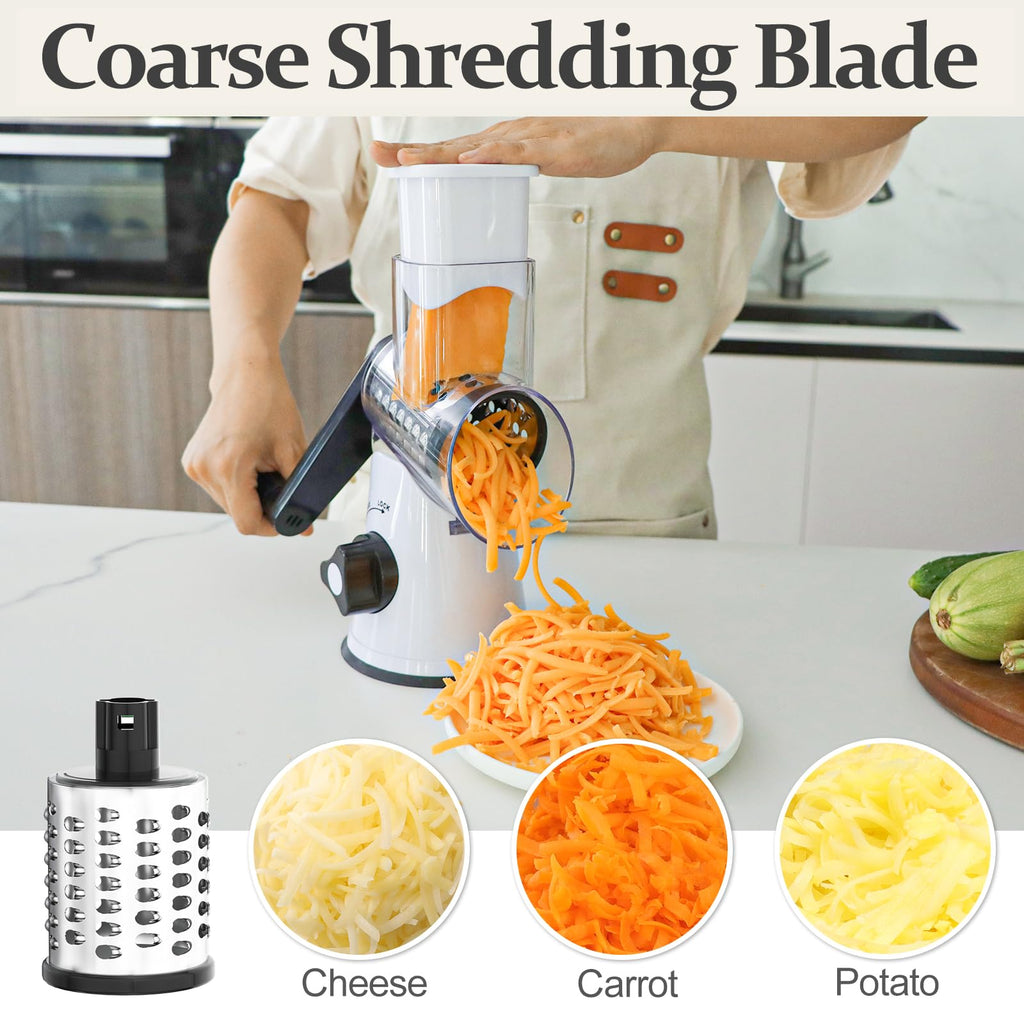 Cambom 5 in 1 Rotary Cheese Grater Hand Crank Cheese Shredder for Fresh Cheese, Vegetable, Nuts,Non-slip Suction Base, Black