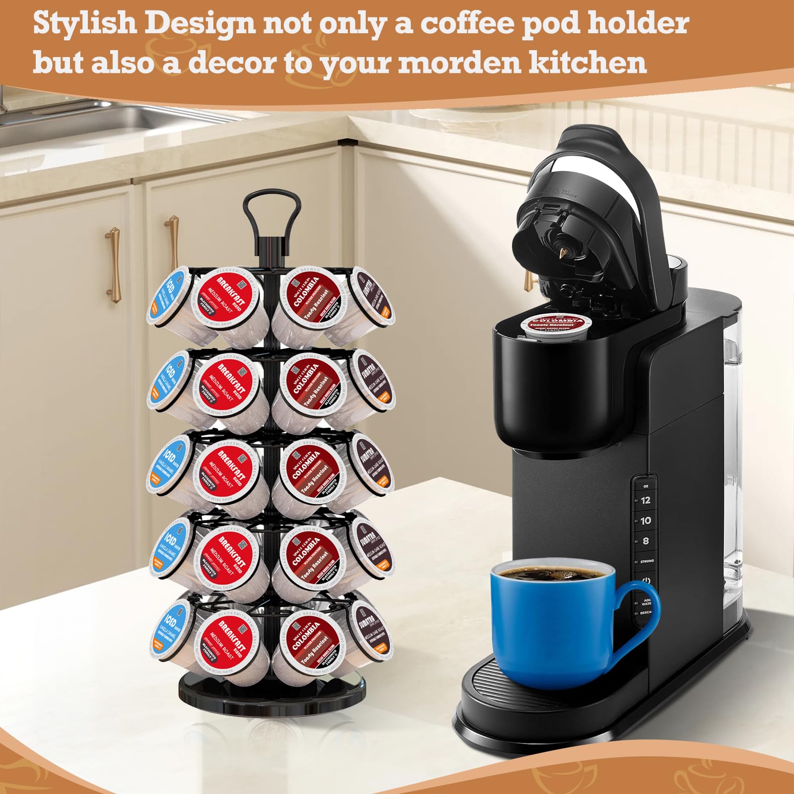 K Cup Holders,K Cup Holder, K Cups Holder,K Cup Carousel, Coffee Pods Holder Storage Organizer Stand,No Assembly Required,Black (Capacity of 40 Pods, Black)