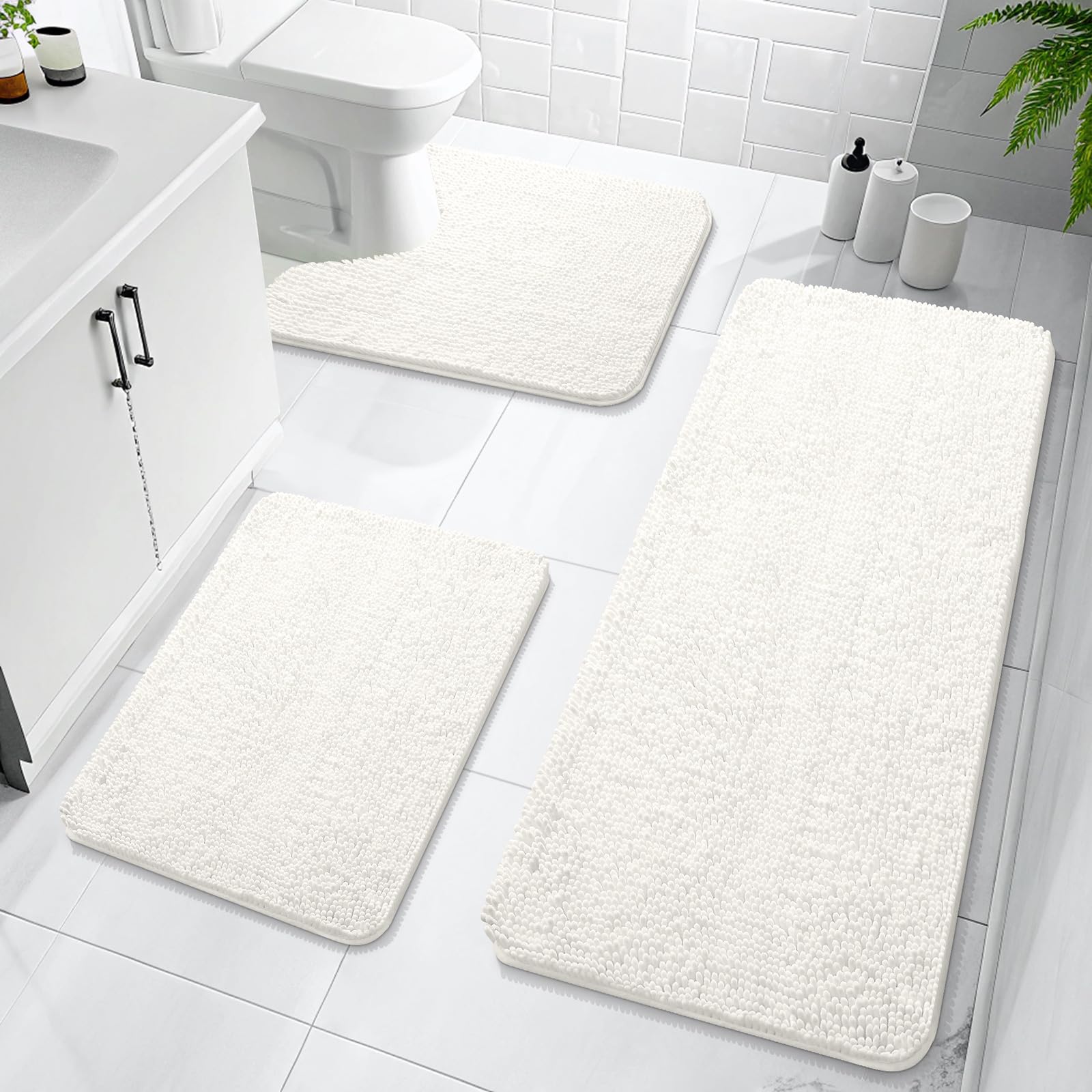 OLANLY Bathroom Rugs Sets 3 Piece, Soft Absorbent Chenille Bath Mats and U-Shaped Contour Toilet Rug, Quick Dry, Home Decor Accessories, Bath Mat Set for Bathroom (30"x20"+24"x16"+24"x20", Grey)